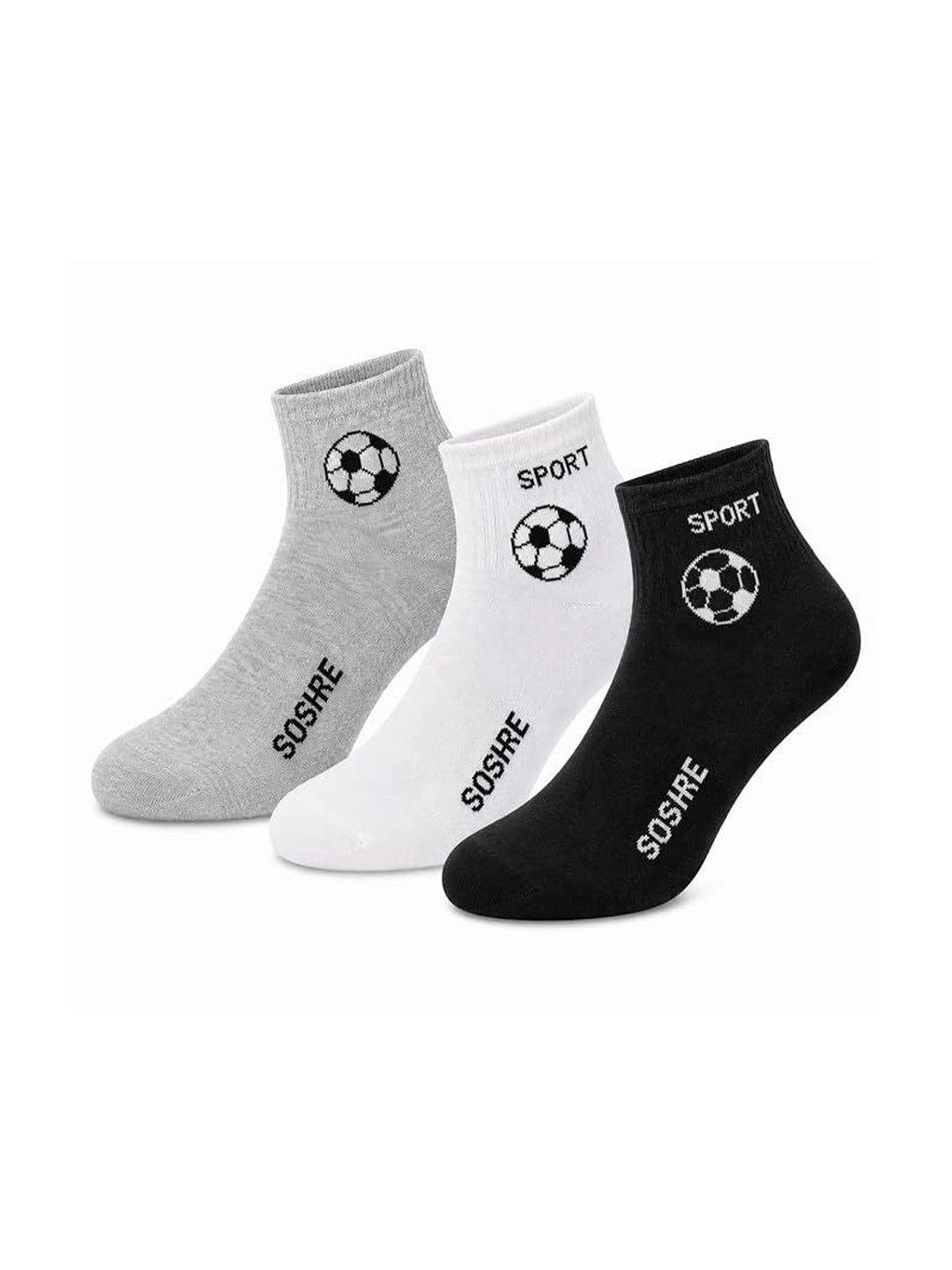 SOSHRE Men Pack of 3 Cotton Assorted Patterned Ankle Length Socks