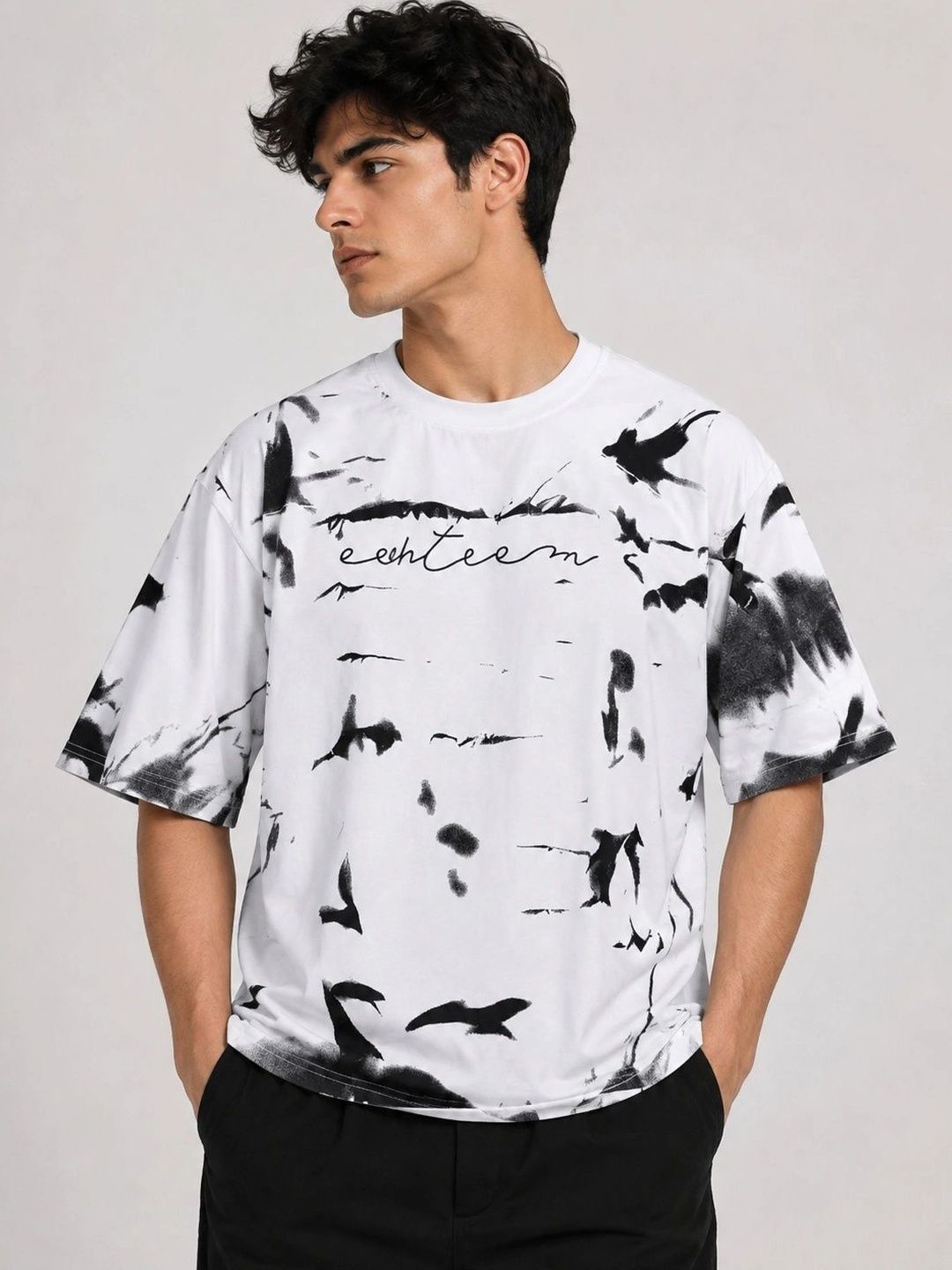 AEMA Men Abstract Printed Oversized T-shirt