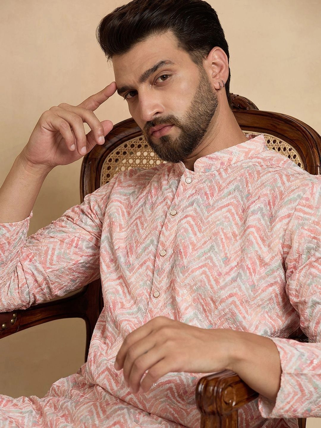 Ethnic Bay Men Chevron Printed Kurta