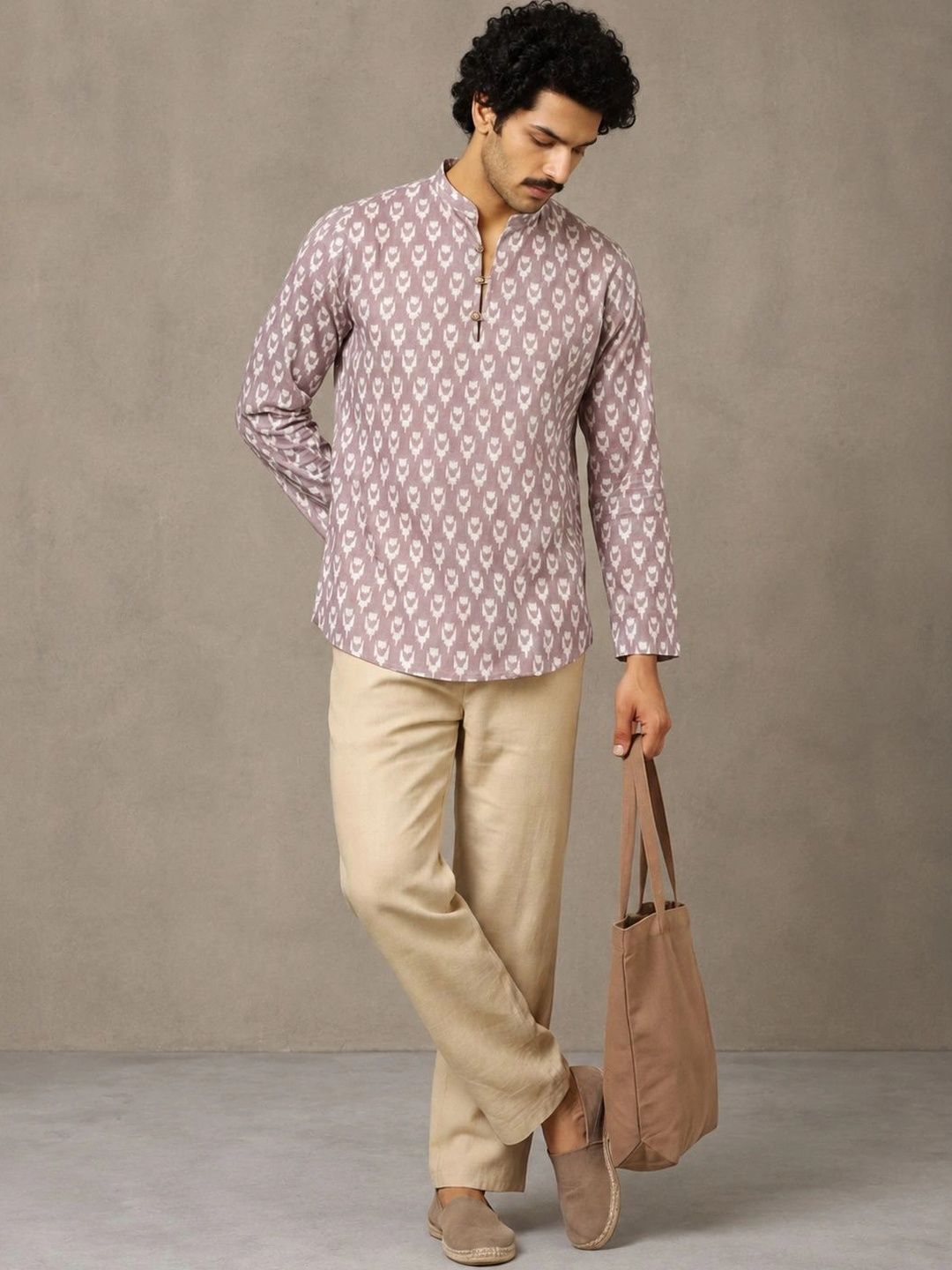 Navibhu Printed Pure Cotton Mandarin Collar Short Kurta