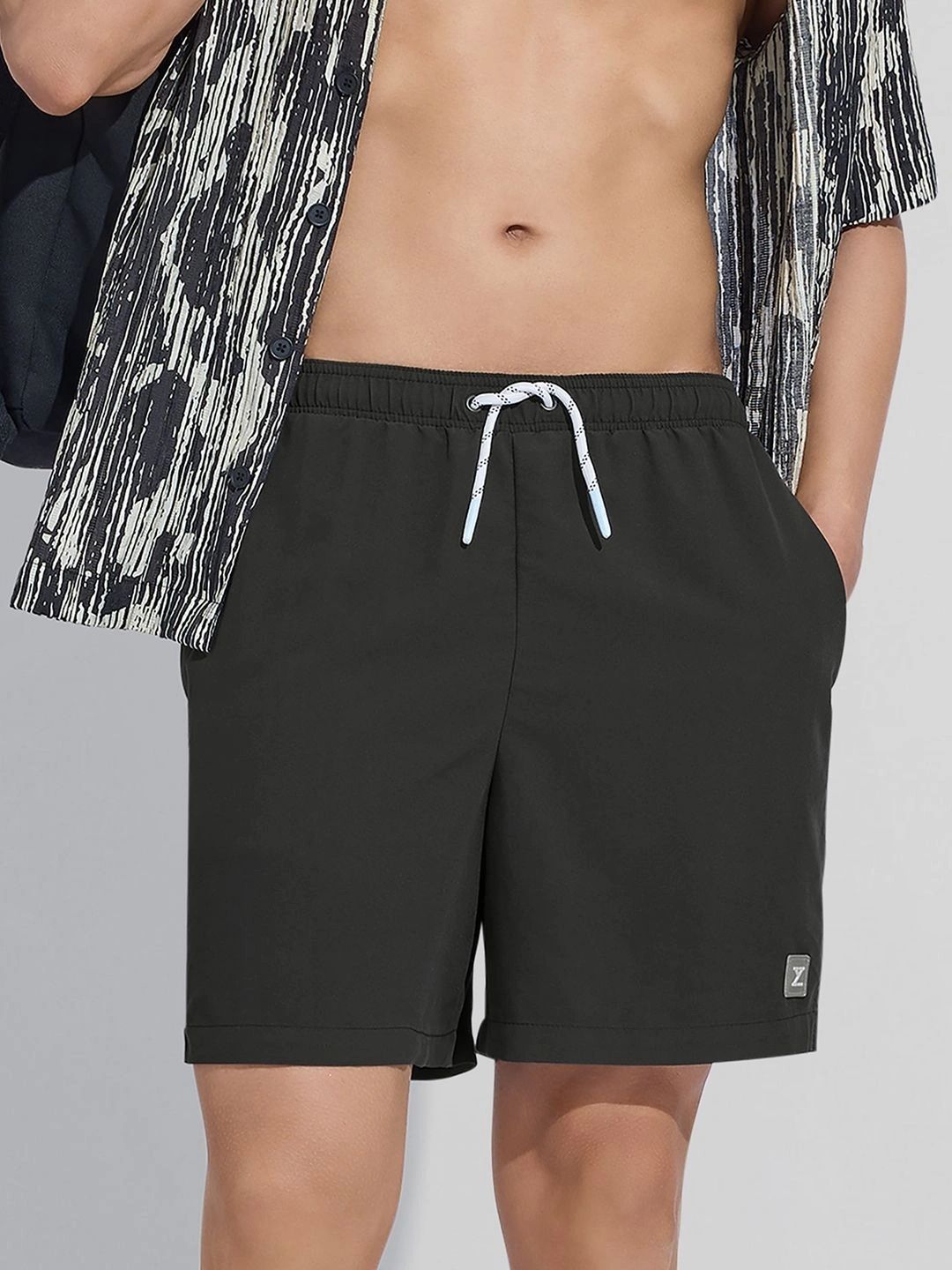 XYXX Men's Solid Aqua Smoke Black Regular Fit Quick Dry Swim Shorts