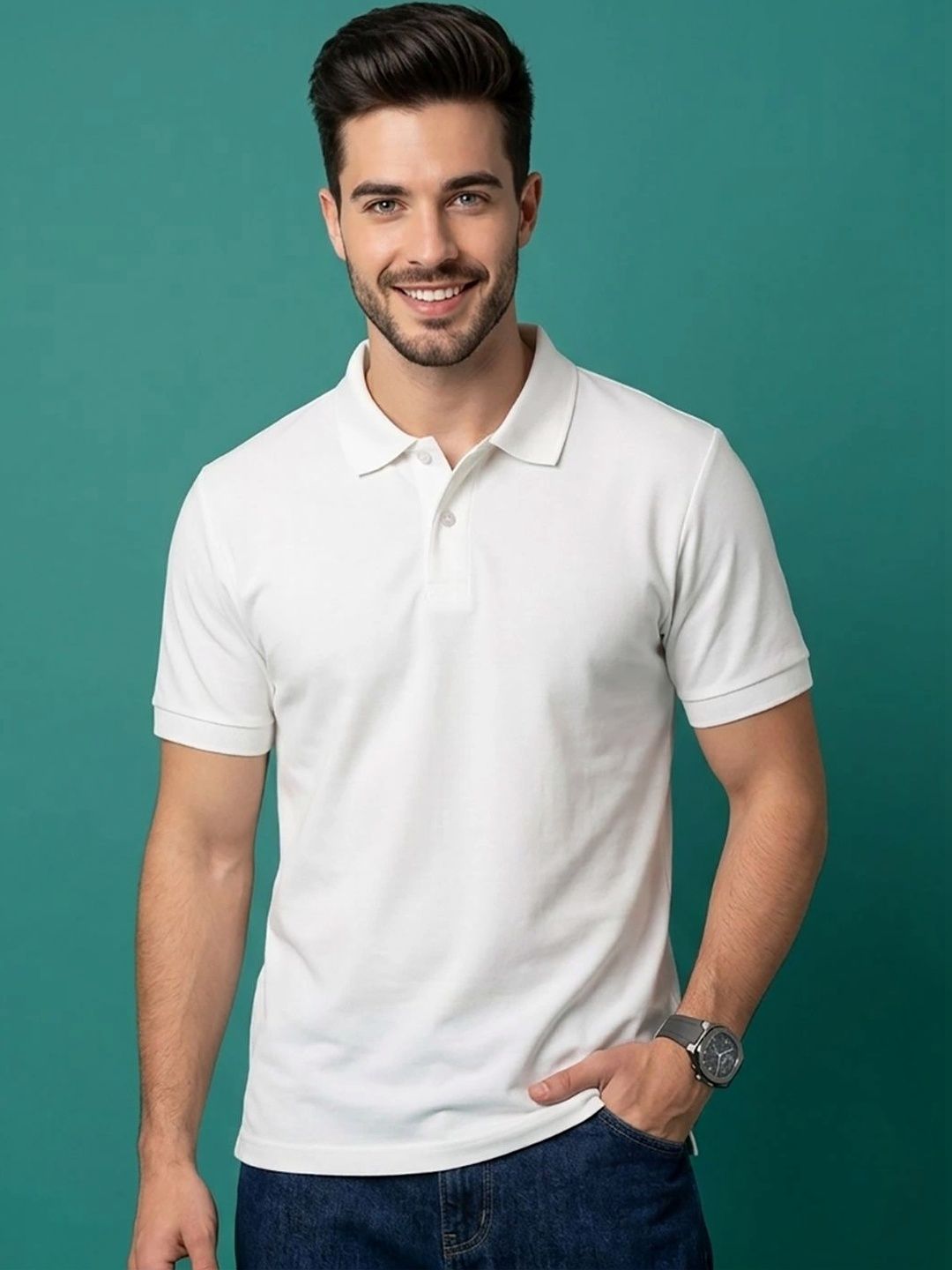 HERE&NOW Men Polo Collar T-shirt
