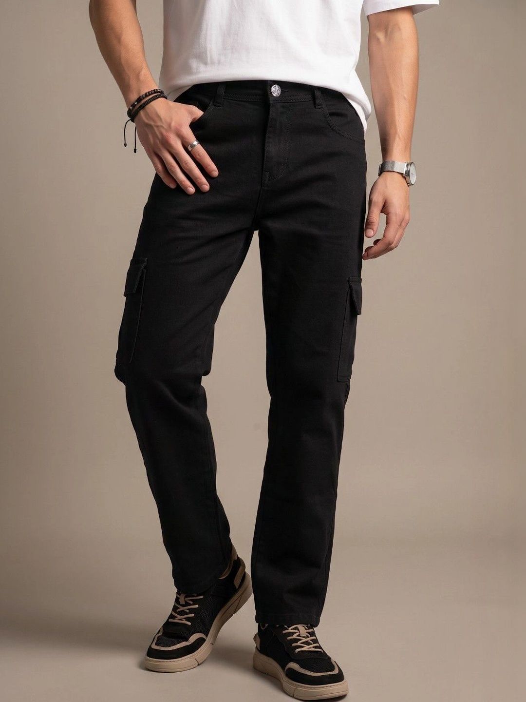 LINARIA Men Classic Regular Fit Mid-Rise Coated Stretchable Jeans