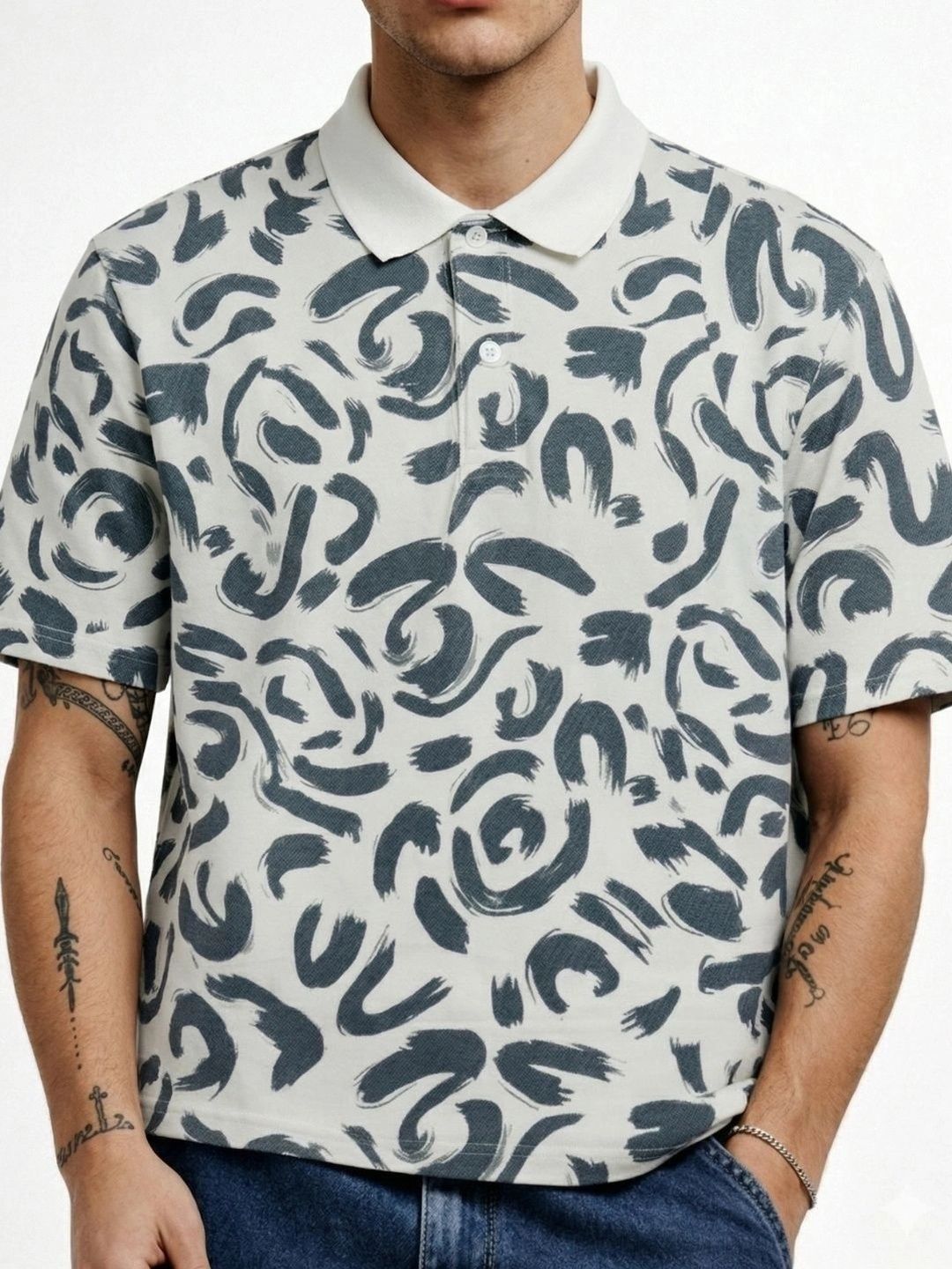 HERE&NOW Men Printed Polo Collar T-shirt