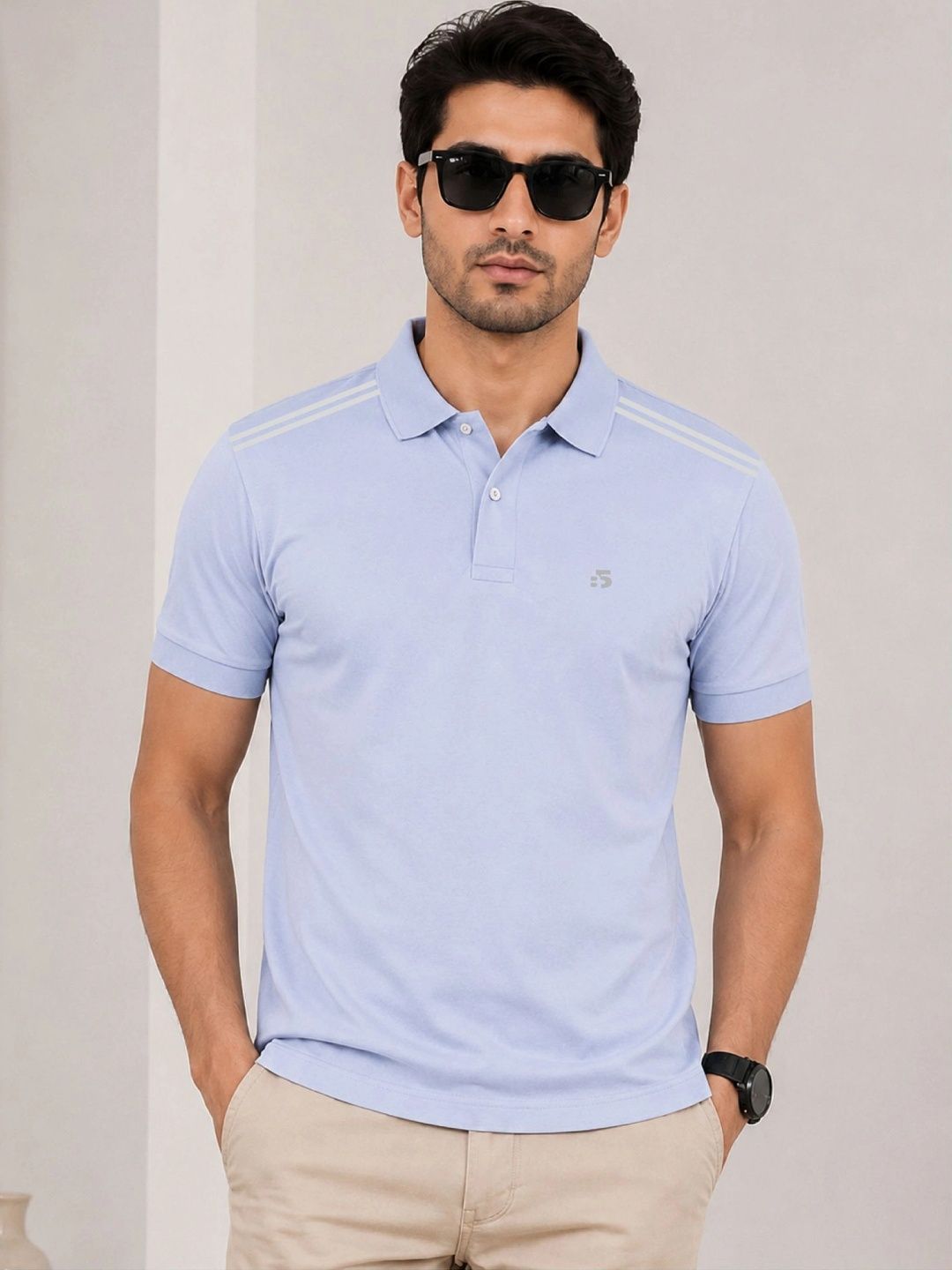 VELS CLOTHING Men Brand Logo Polo Collar Bio Finish T-shirt