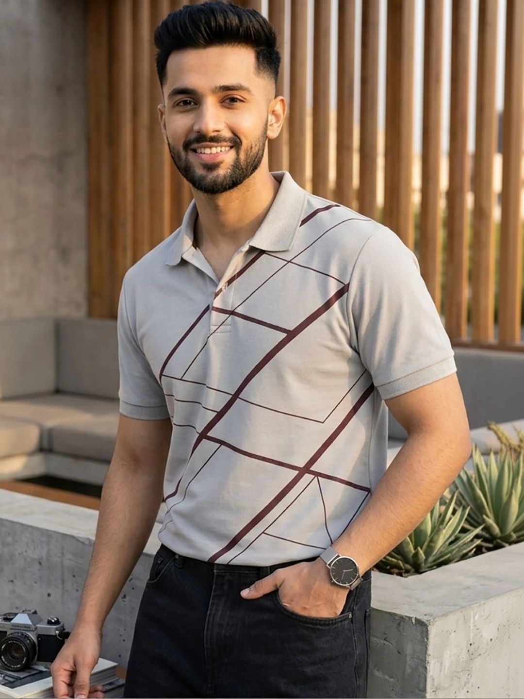 HERE&NOW Men Printed Polo Collar T-shirt