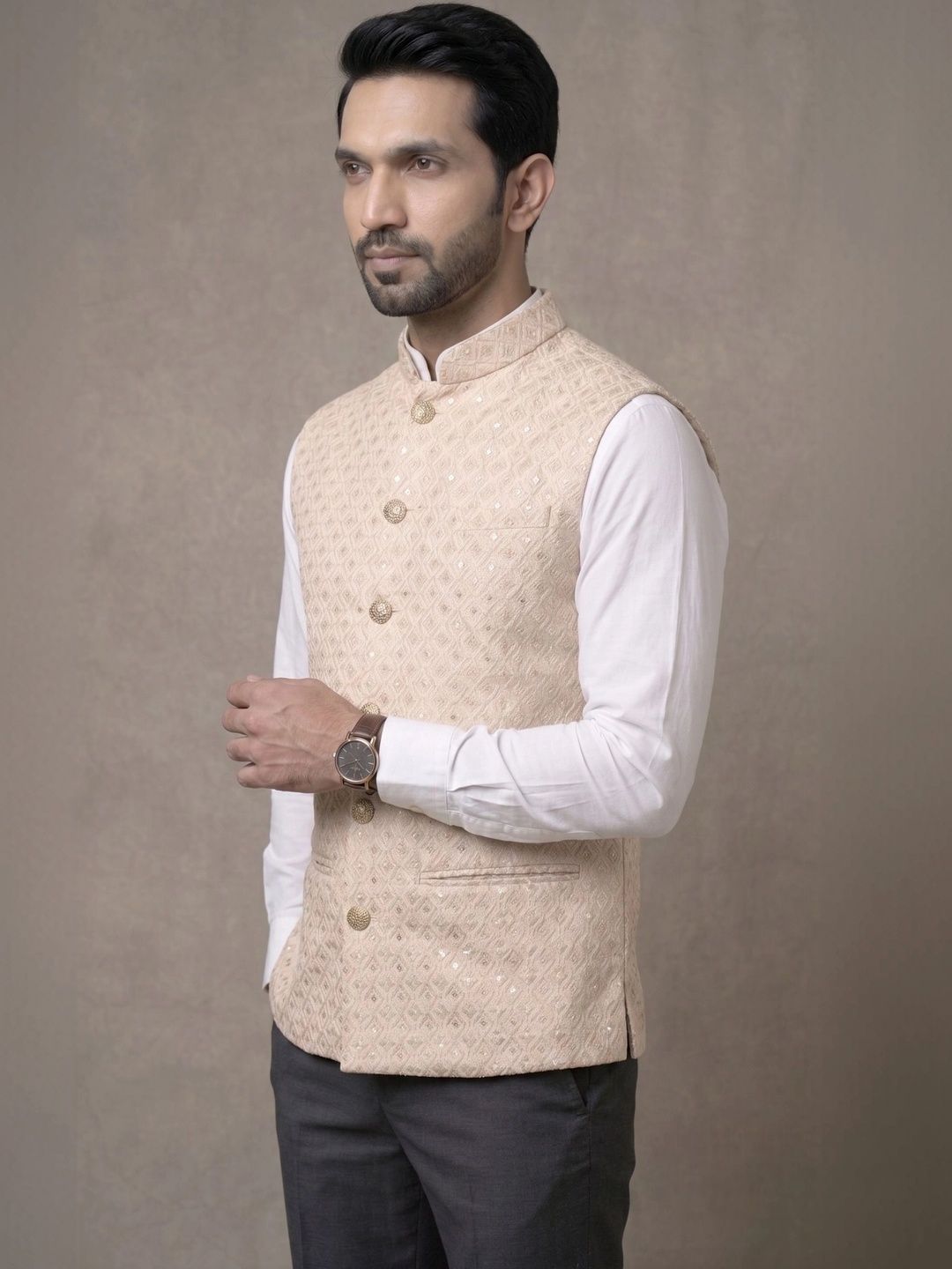 Shiv Leela Embroidered Mandarin Collar Nehru Jacket
