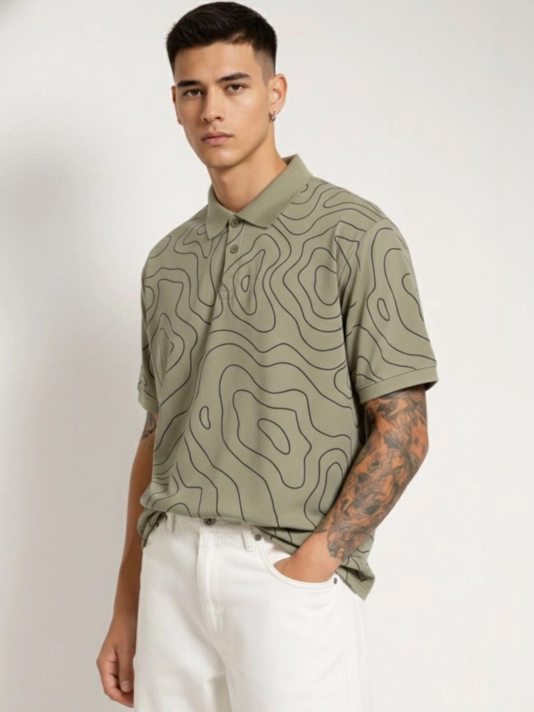 HERE&NOW Men Printed Polo Collar T-shirt