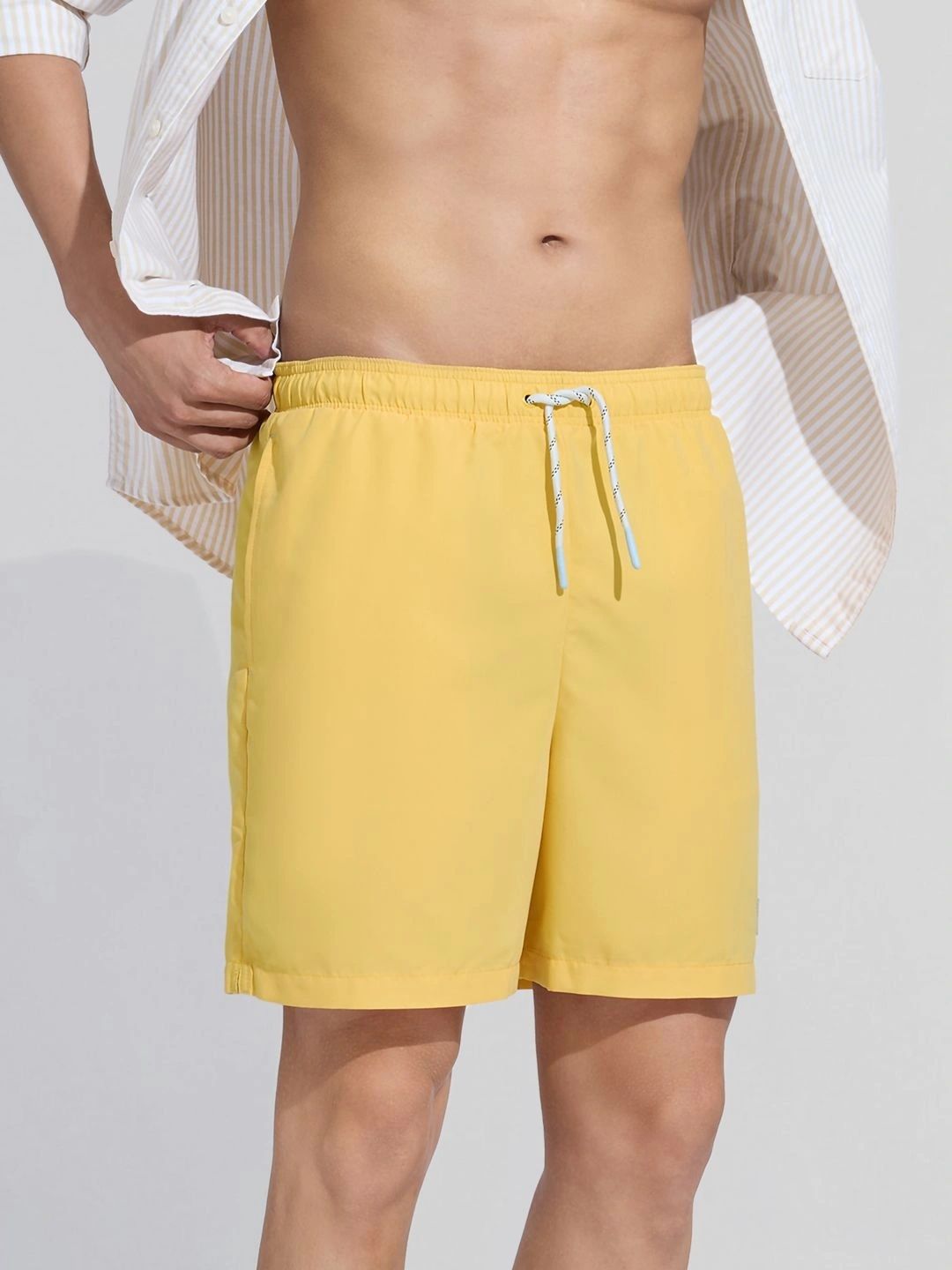 XYXX Men's Solid Aqua Butter Yellow Regular Fit Quick Dry Swim Shorts