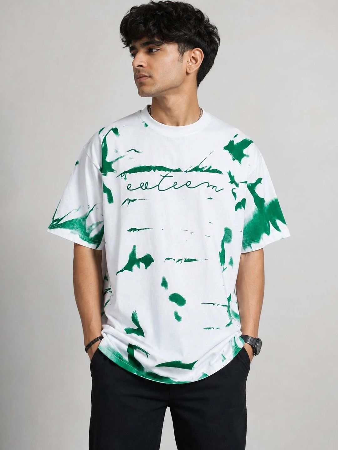 AEMA Men Abstract Printed Oversized T-shirt