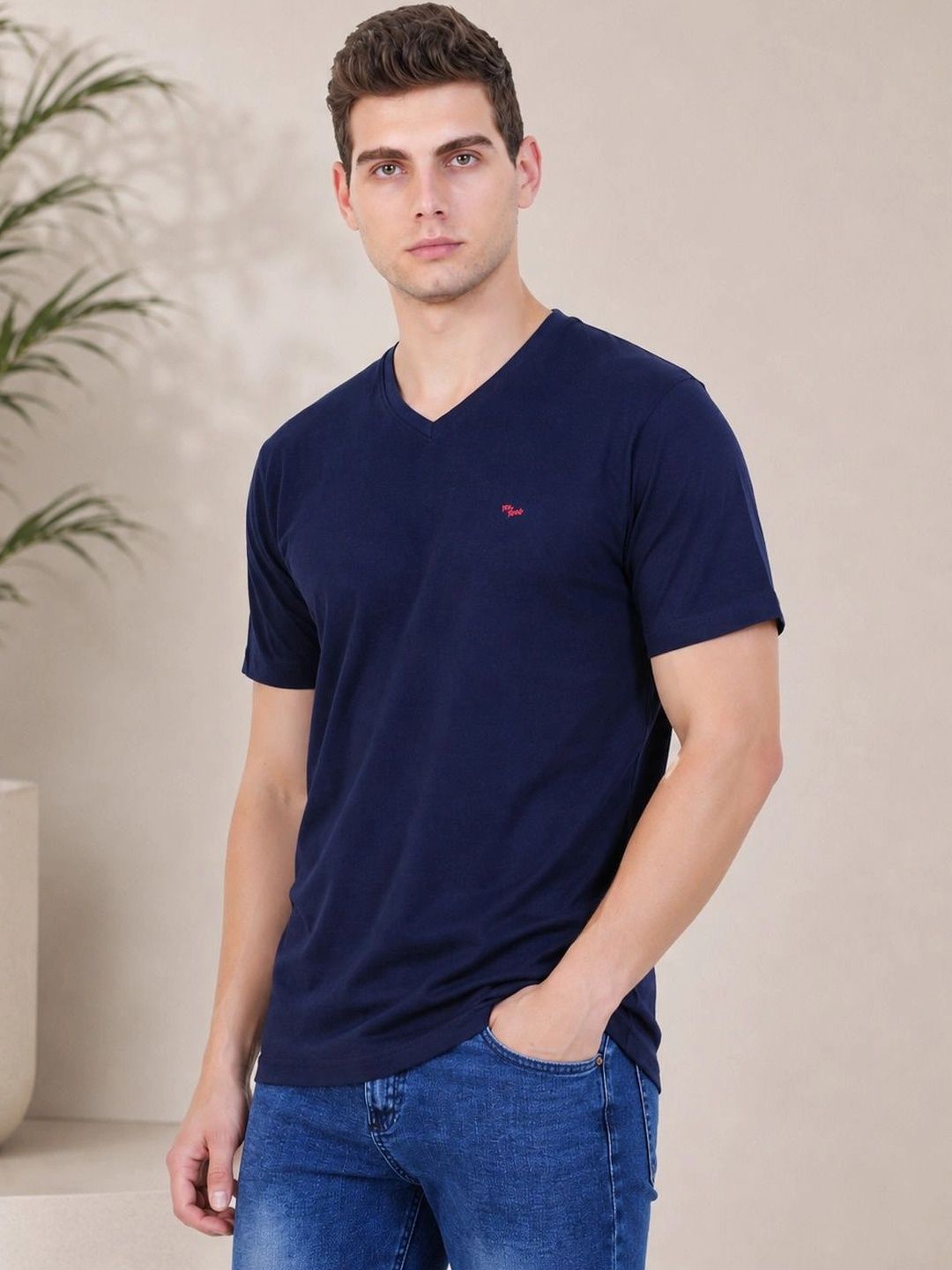 Exlan Men Cotton V-Neck T-shirt