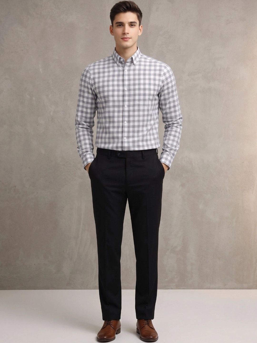 Studio-9 Men Classic Slim Fit Gingham Checks Checked Casual Shirt