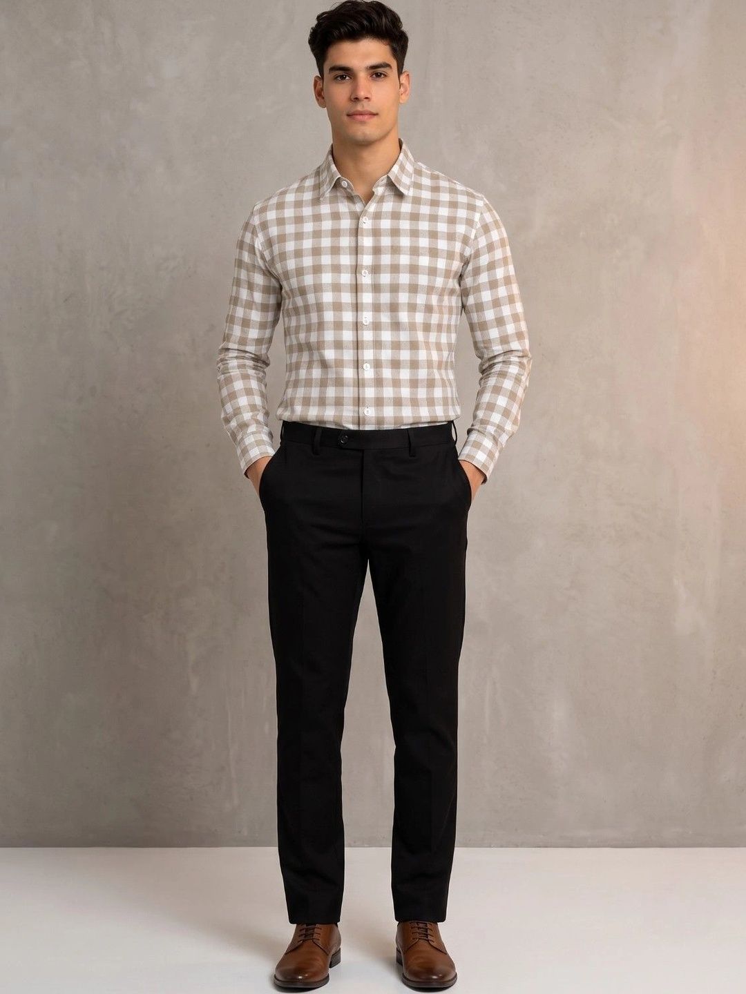 Studio-9 Men Classic Slim Fit Gingham Checks Checked Casual Shirt