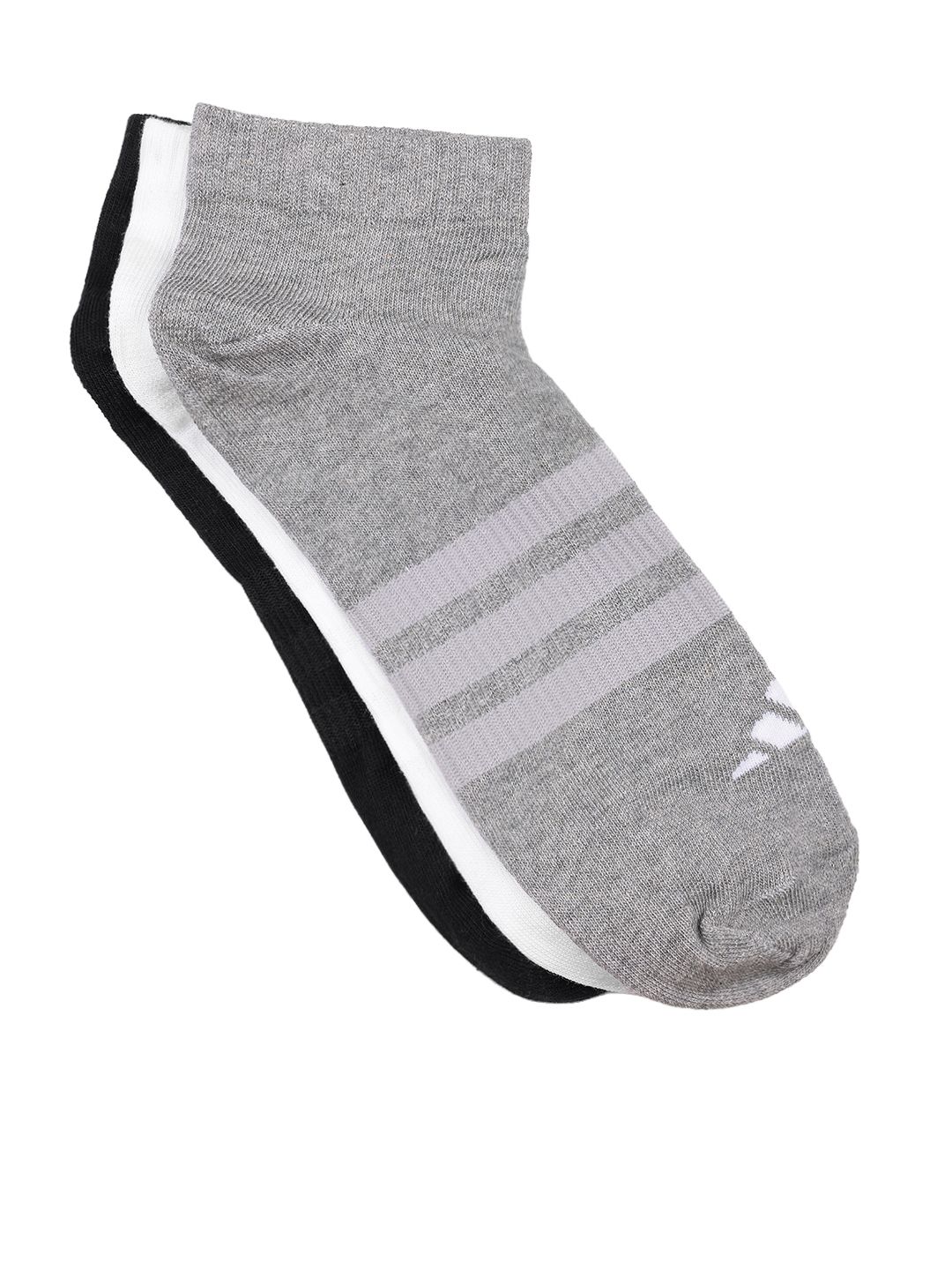 ADIDAS Unisex Pack of 3 Cotton Blend Striped Ankle Length Socks