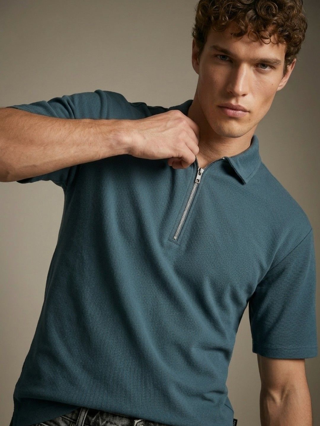 glitchez Polo Collar Textured Relaxed Fit T-shirt