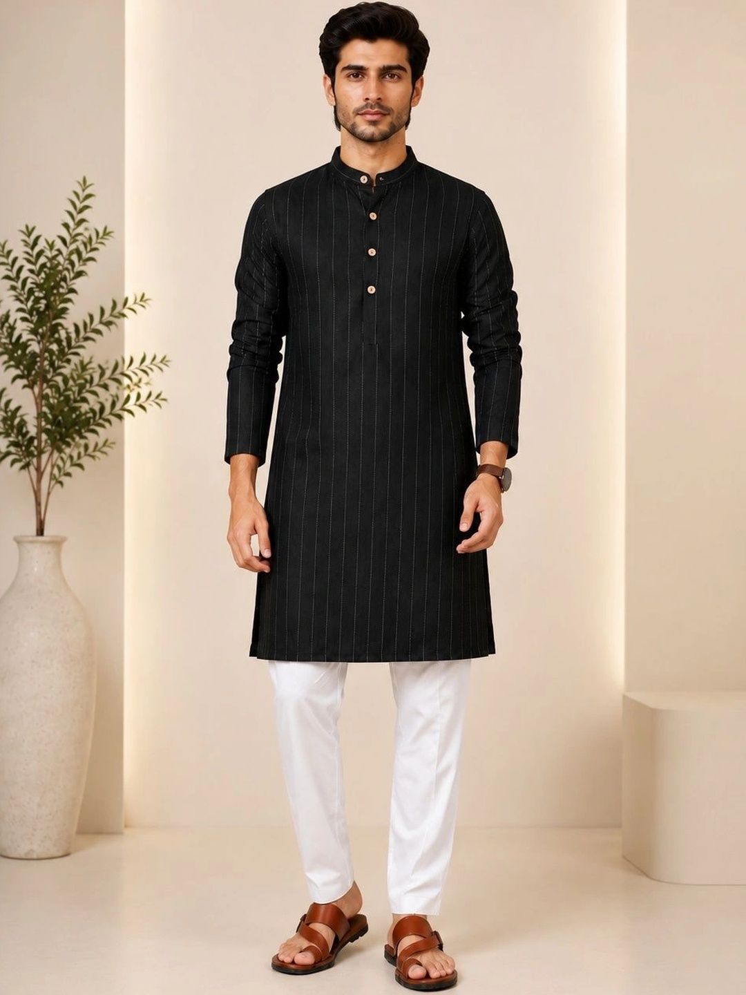 ORIFAB Men Striped Kurta