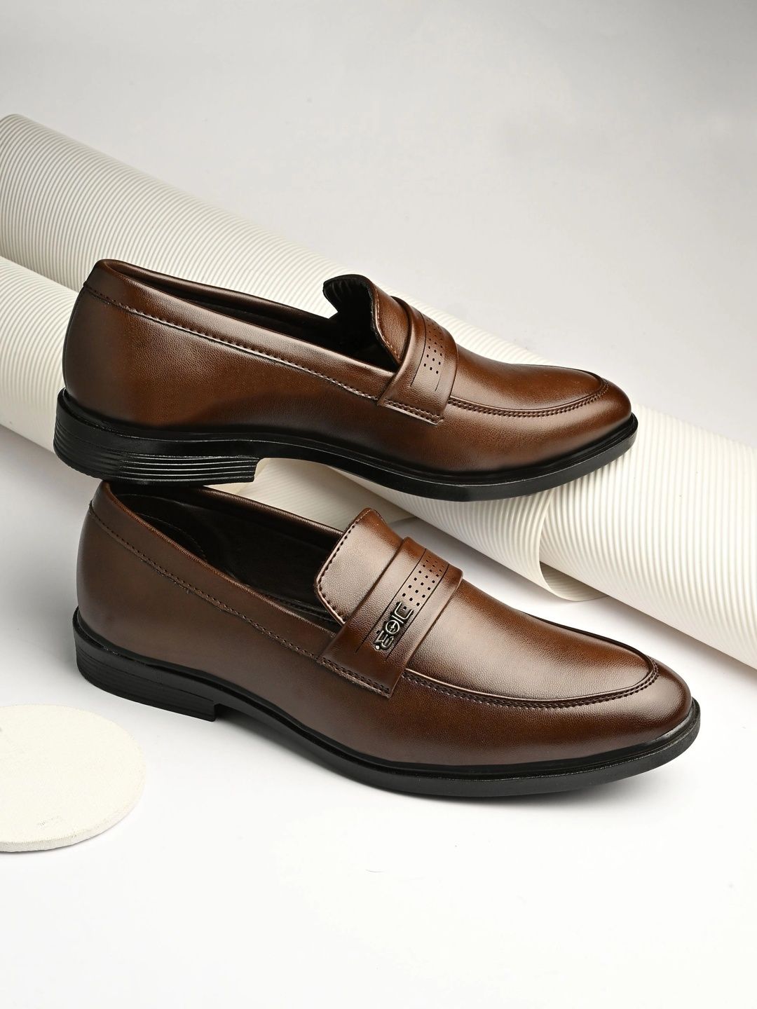 Azzaro Black Synthetic Leather Round Toe Slip-On Formal Loafers