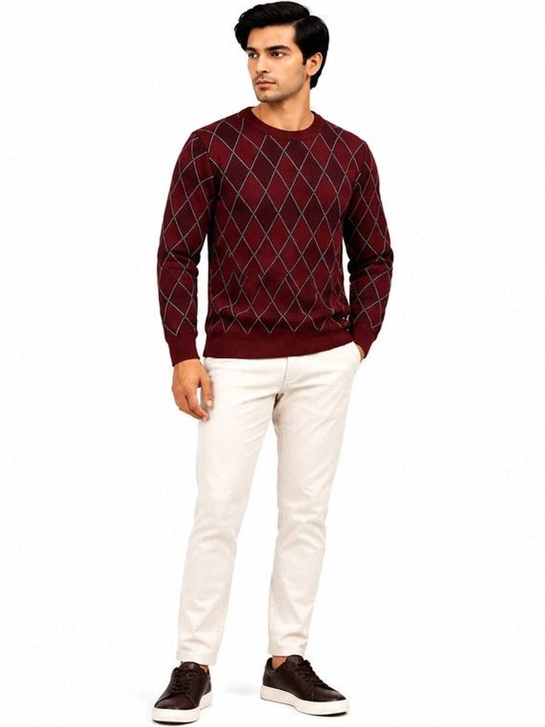GRAND-LINE Men Argyle Pullover