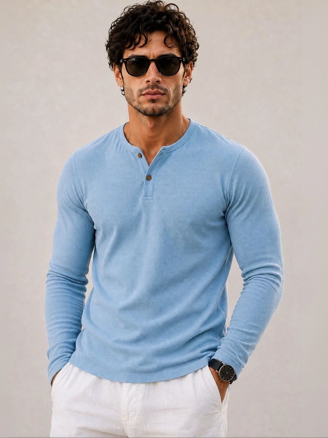 YUTA Men Henley Neck T-shirt