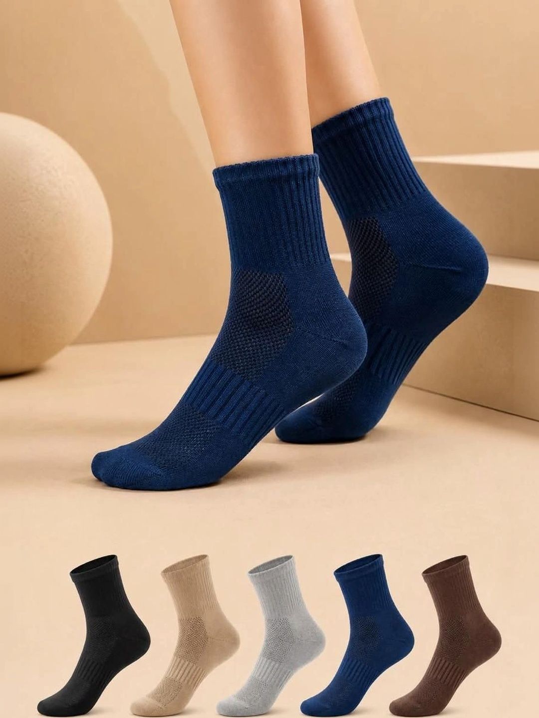 MERCEHIVE Men Pack of 5 Cotton Patterned Above Ankle Socks