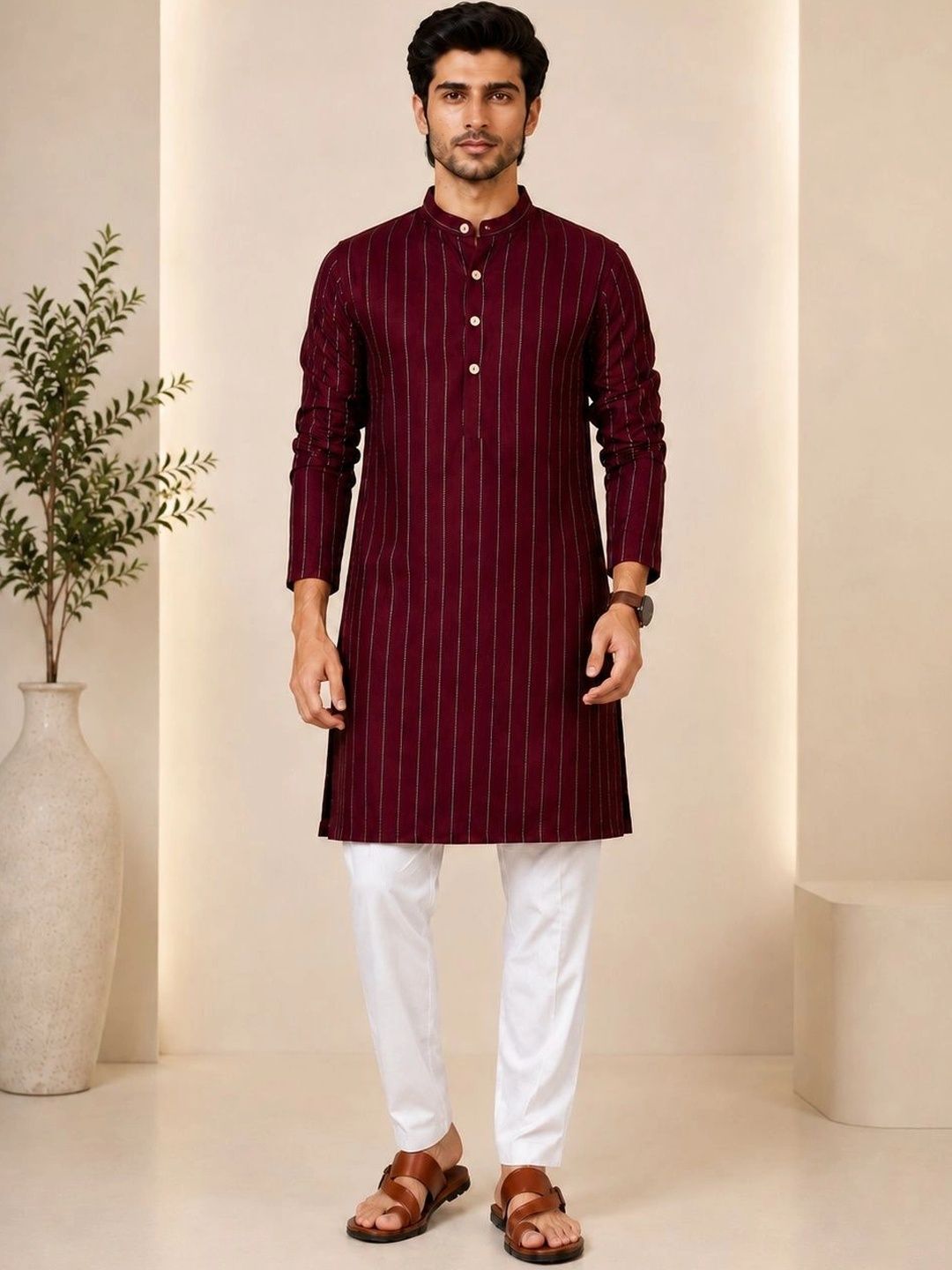 ORIFAB Men Striped Kurta