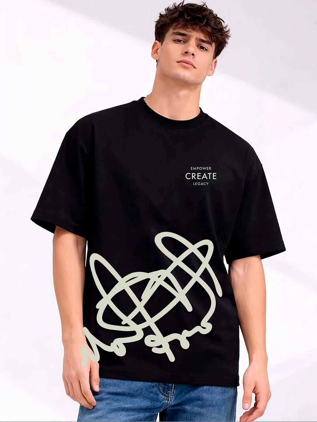 Mast & Harbour Men Printed Drop-Shoulder Sleeves T-shirt