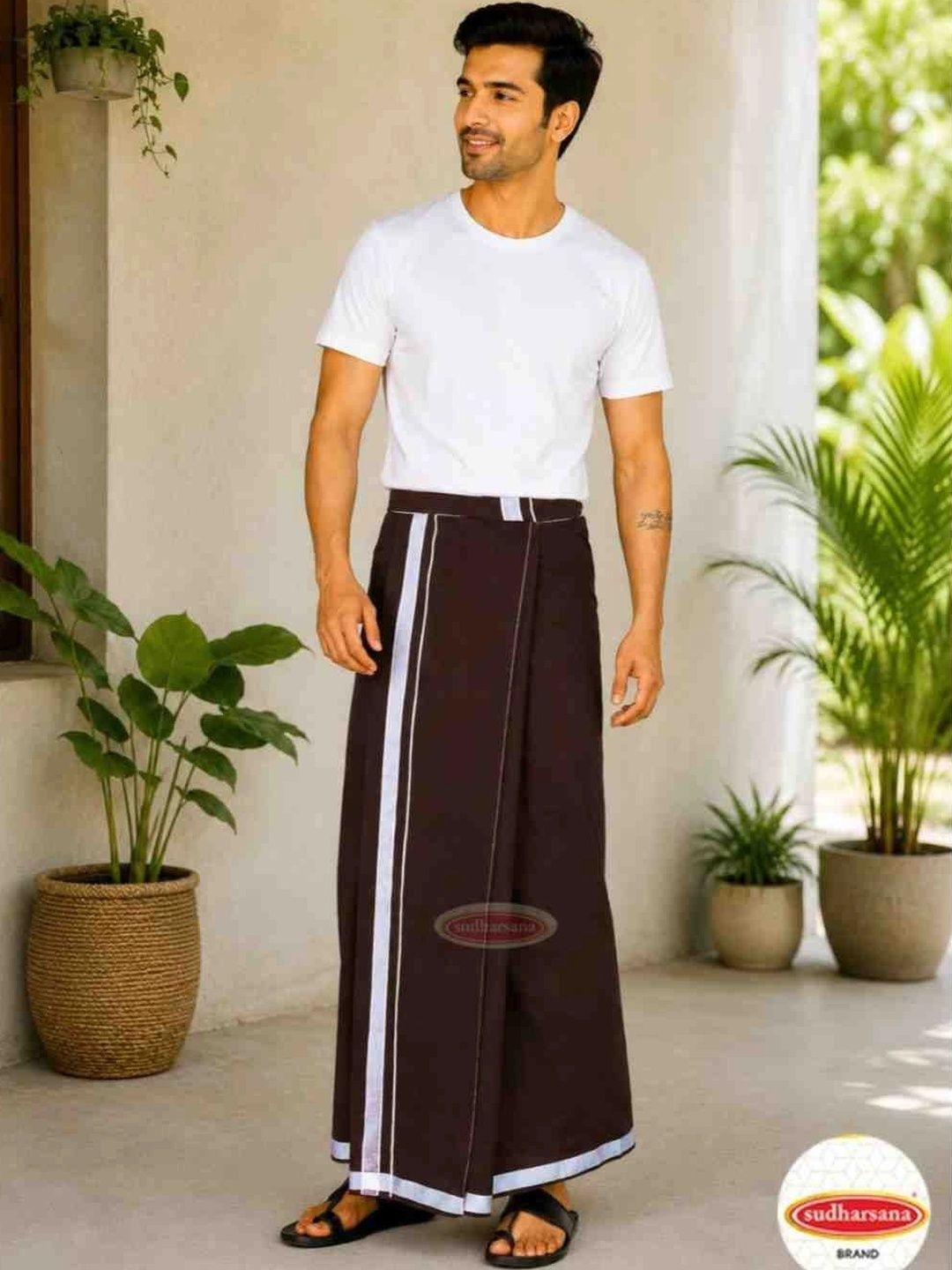 sudharsana Men Cotton Striped Slip-On Dhoti Dhotis