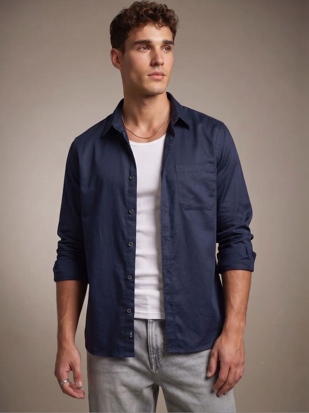 glitchez Navy Blue Regular Fit Casual Shirt