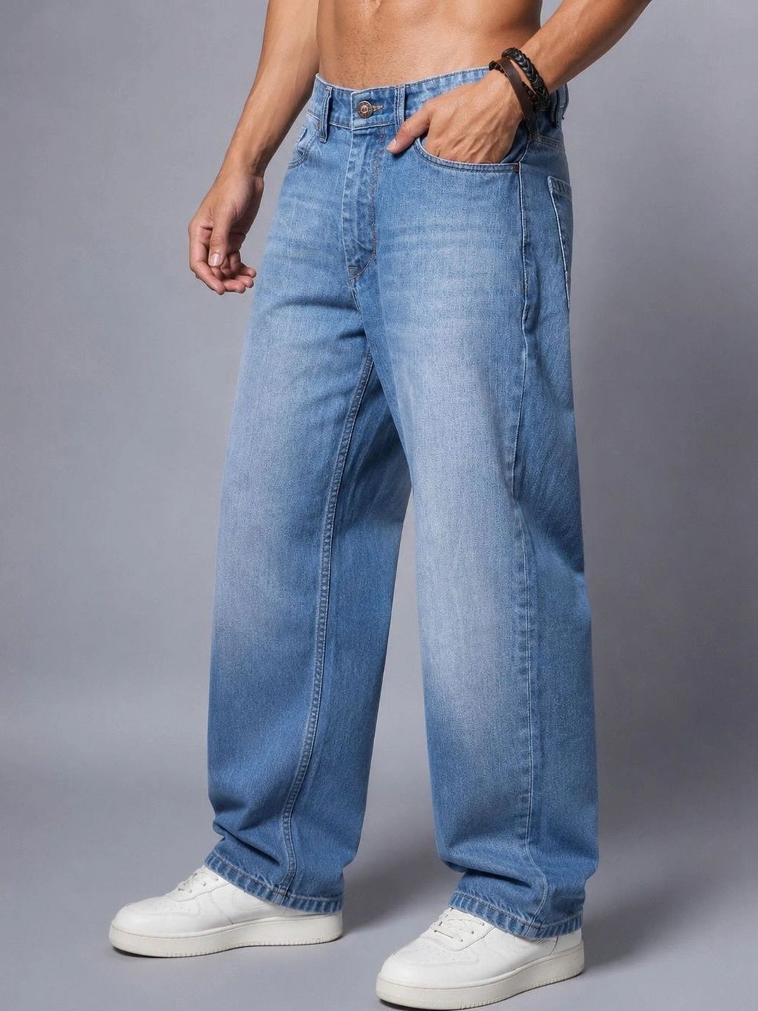 BREXX Men Jean Straight Fit Mid-Rise Light Fade Stretchable Jeans