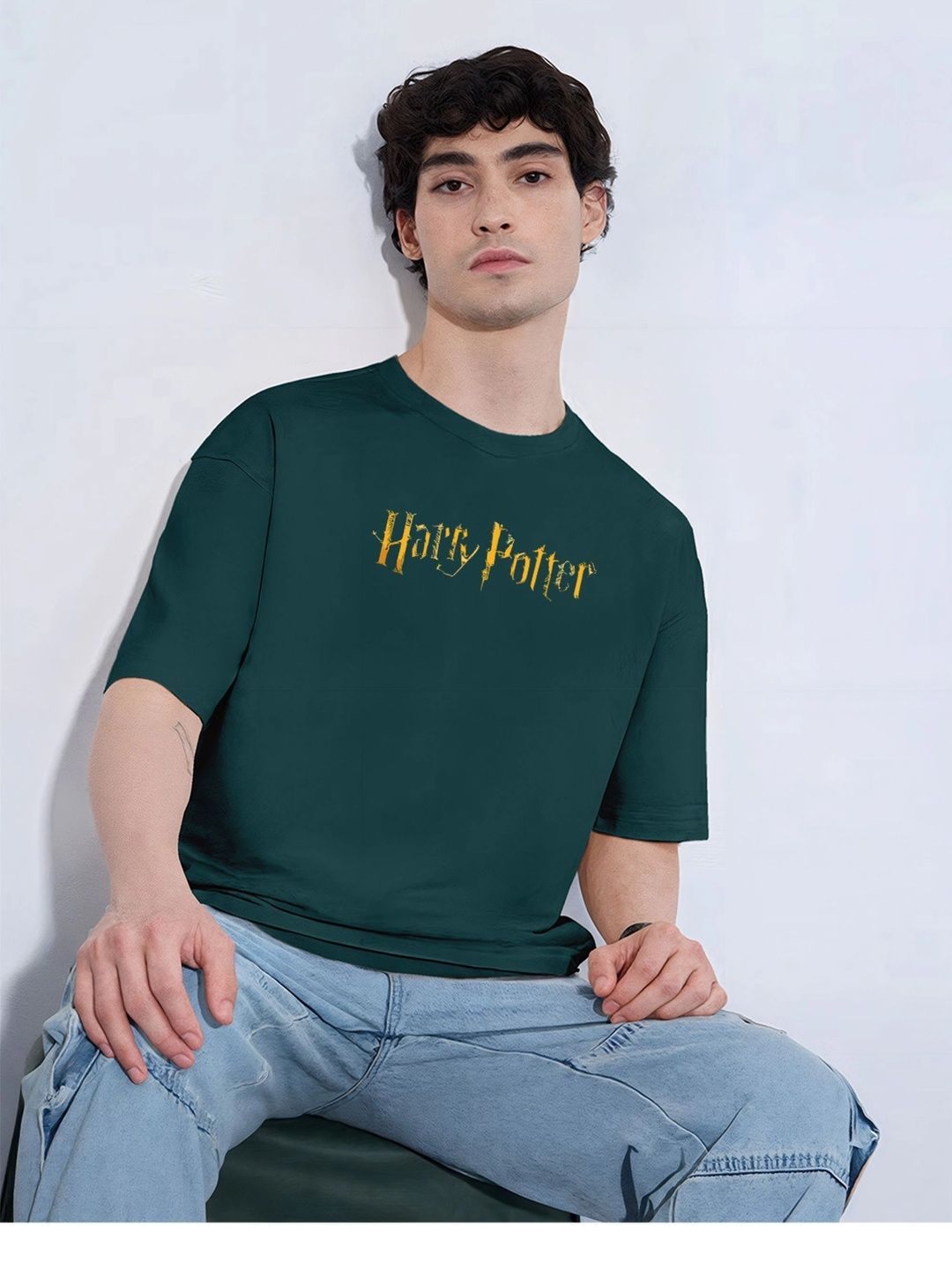 Moda rapido X TOGS & TERRE Men Typography Printed Drop-Shoulder Sleeves Organic Cotton Blend T-shirt