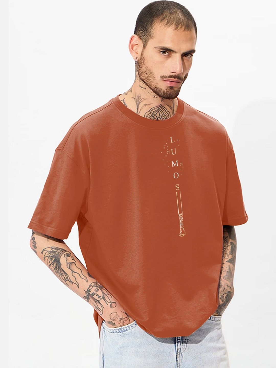 Moda rapido X TOGS & TERRE Men Printed Drop-Shoulder Sleeves Organic Cotton Blend T-shirt