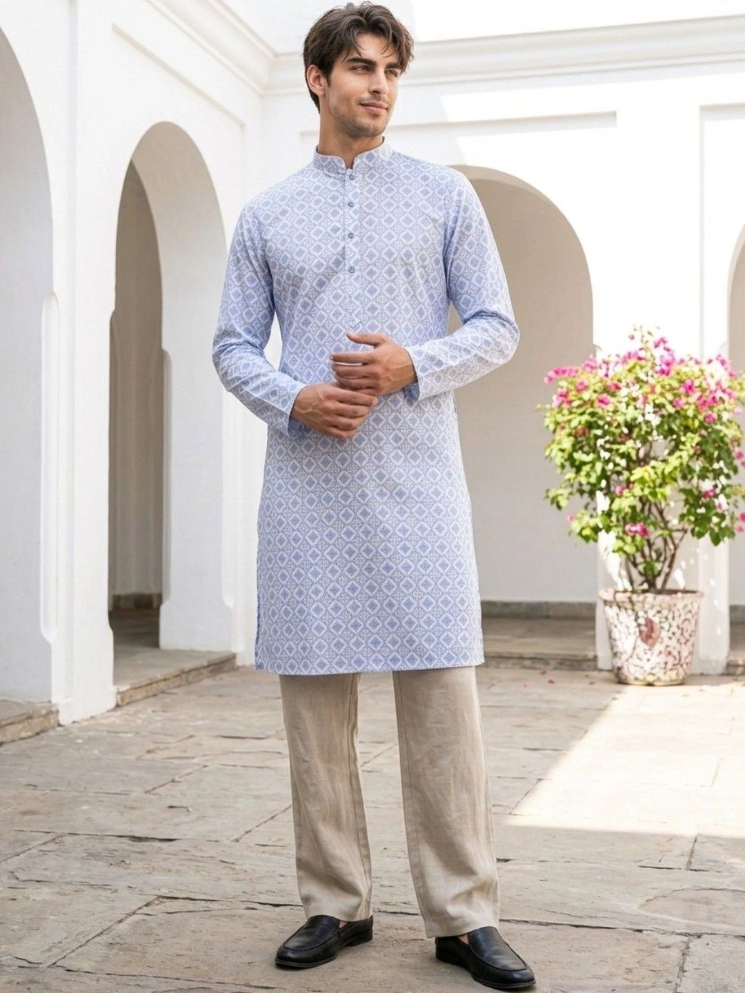 DRIP CHOWK Men Geometric Printed Jacquard Kurta