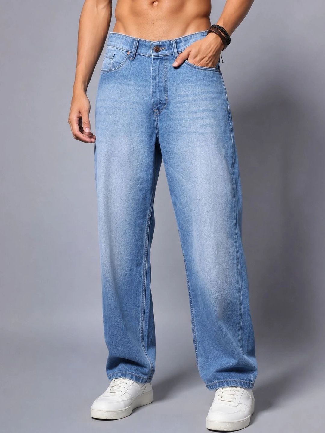 BREXX Men Straight Fit Mid-Rise Light Fade Stretchable Jeans