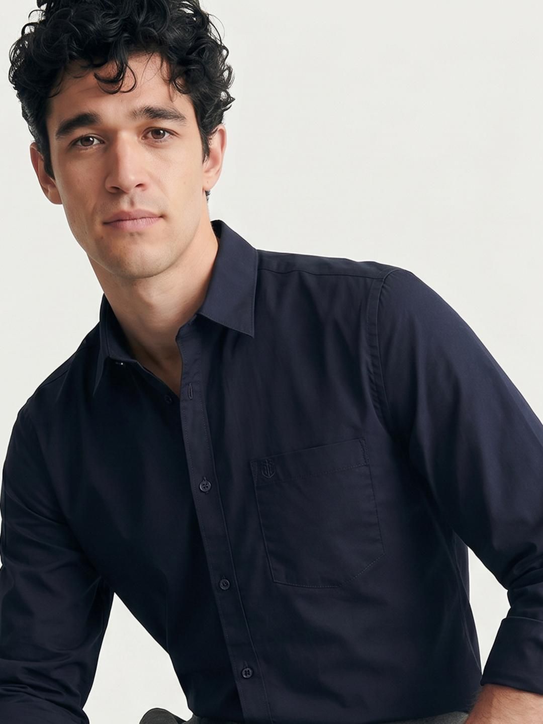 Mast & Harbour Easy Drape Navy Blue Shirt
