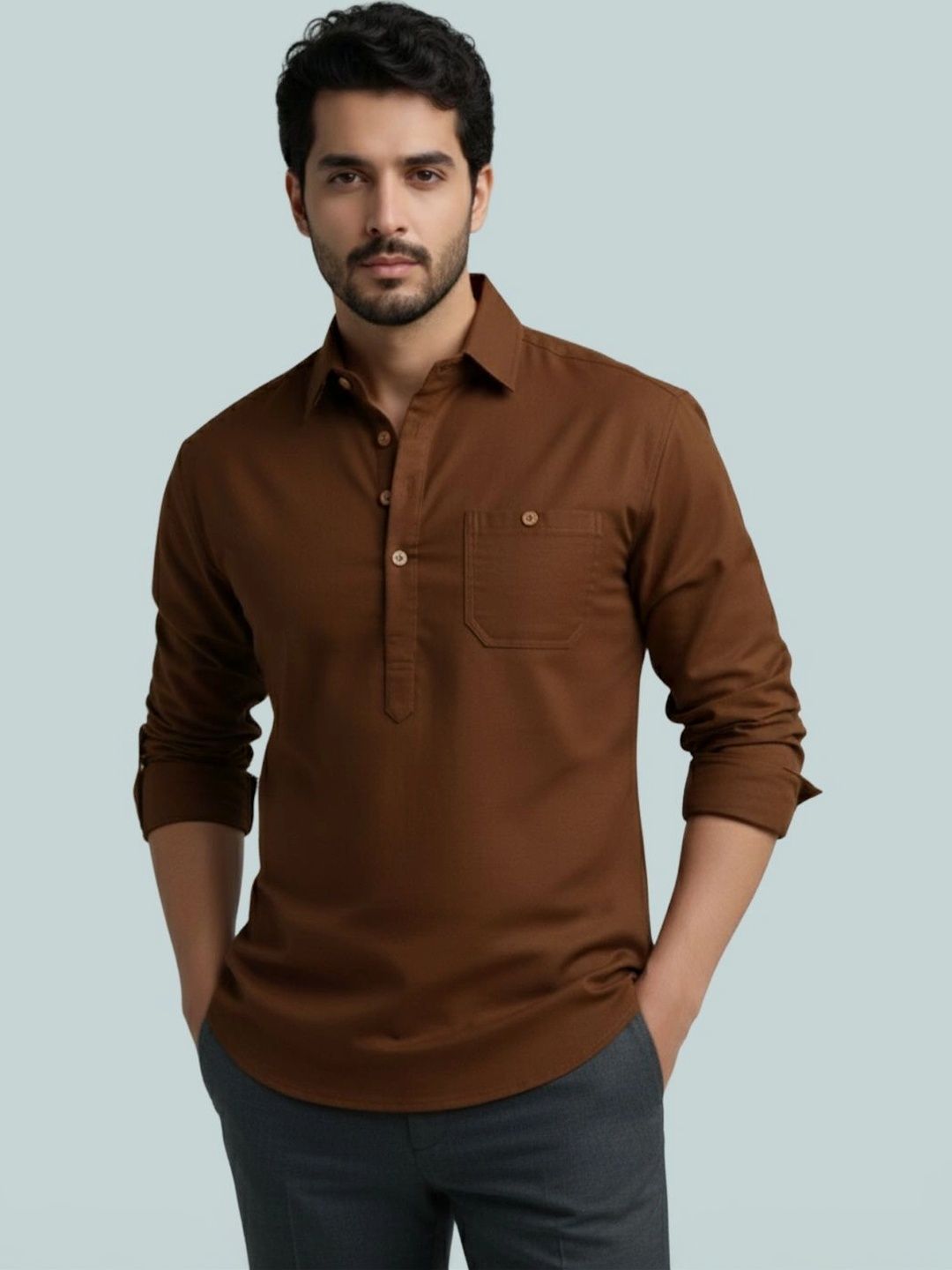 Amrit Trending Men Cotton Solid Mandarin Collar Kurta