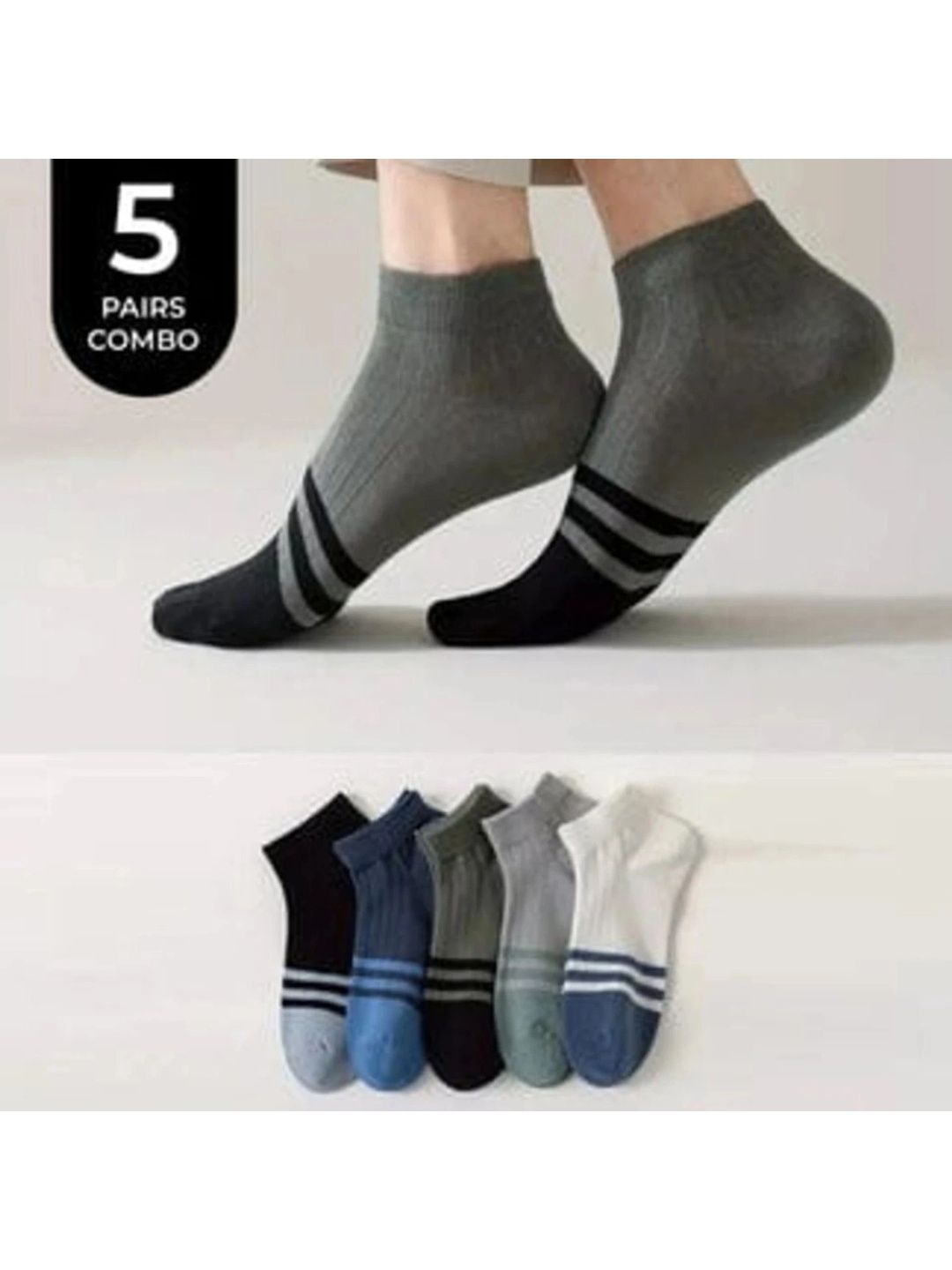 DJN CREATION Unisex Pack of 5 Cotton Blend Colourblocked Ankle Length Socks