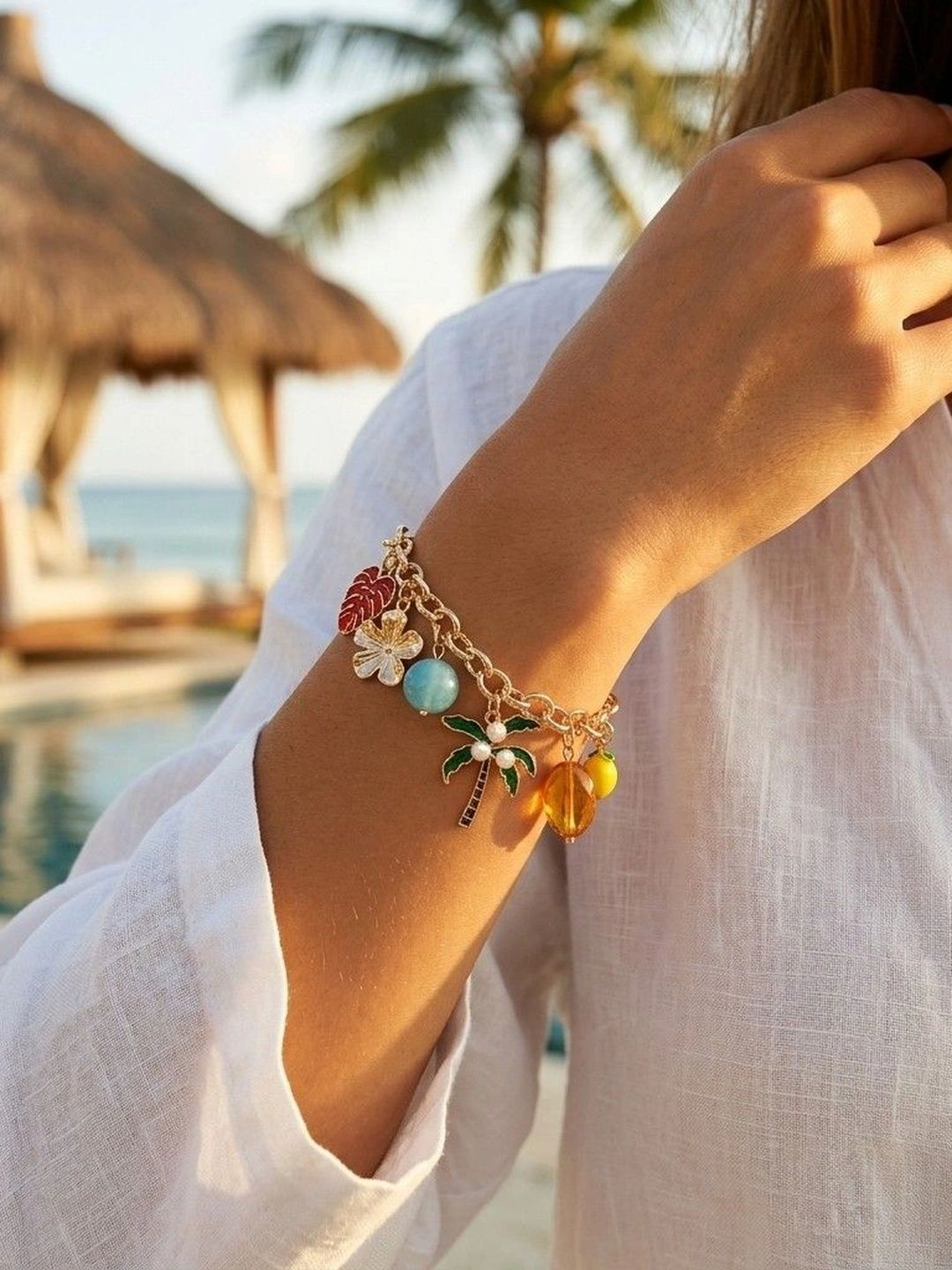 SUSHEE Women Enamelled Gold-Plated Charm Bracelet