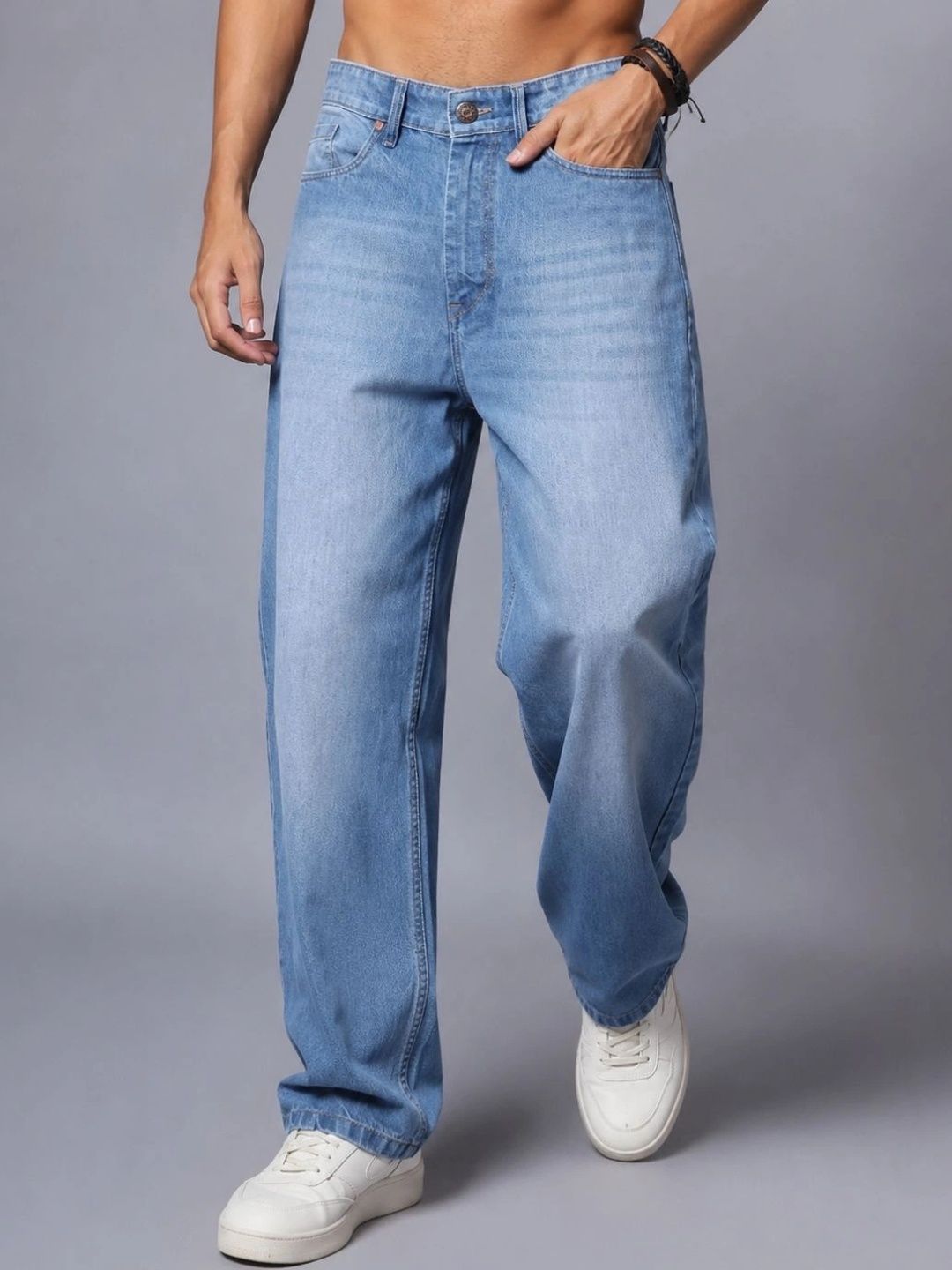 BREXX Men Jean Straight Fit Mid-Rise Light Fade Stretchable Jeans