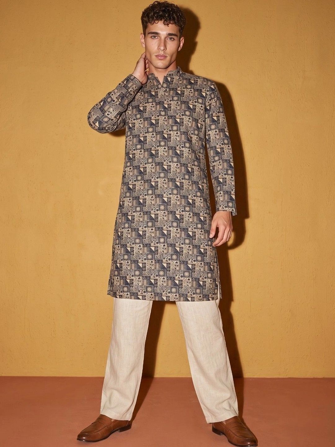 DRIP CHOWK Men Geometric Printed Jacquard Kurta