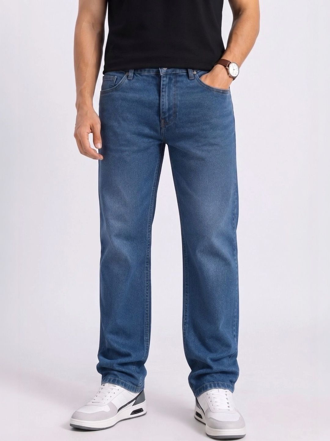 zayla Men Jean Regular Fit Mid-Rise Light Fade Stretchable Jeans