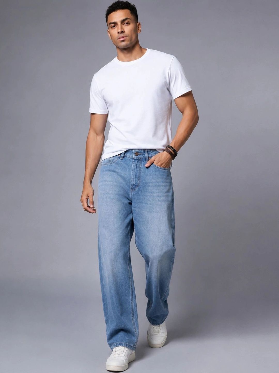 BREXX Men Jean Straight Fit Mid-Rise Light Fade Stretchable Jeans