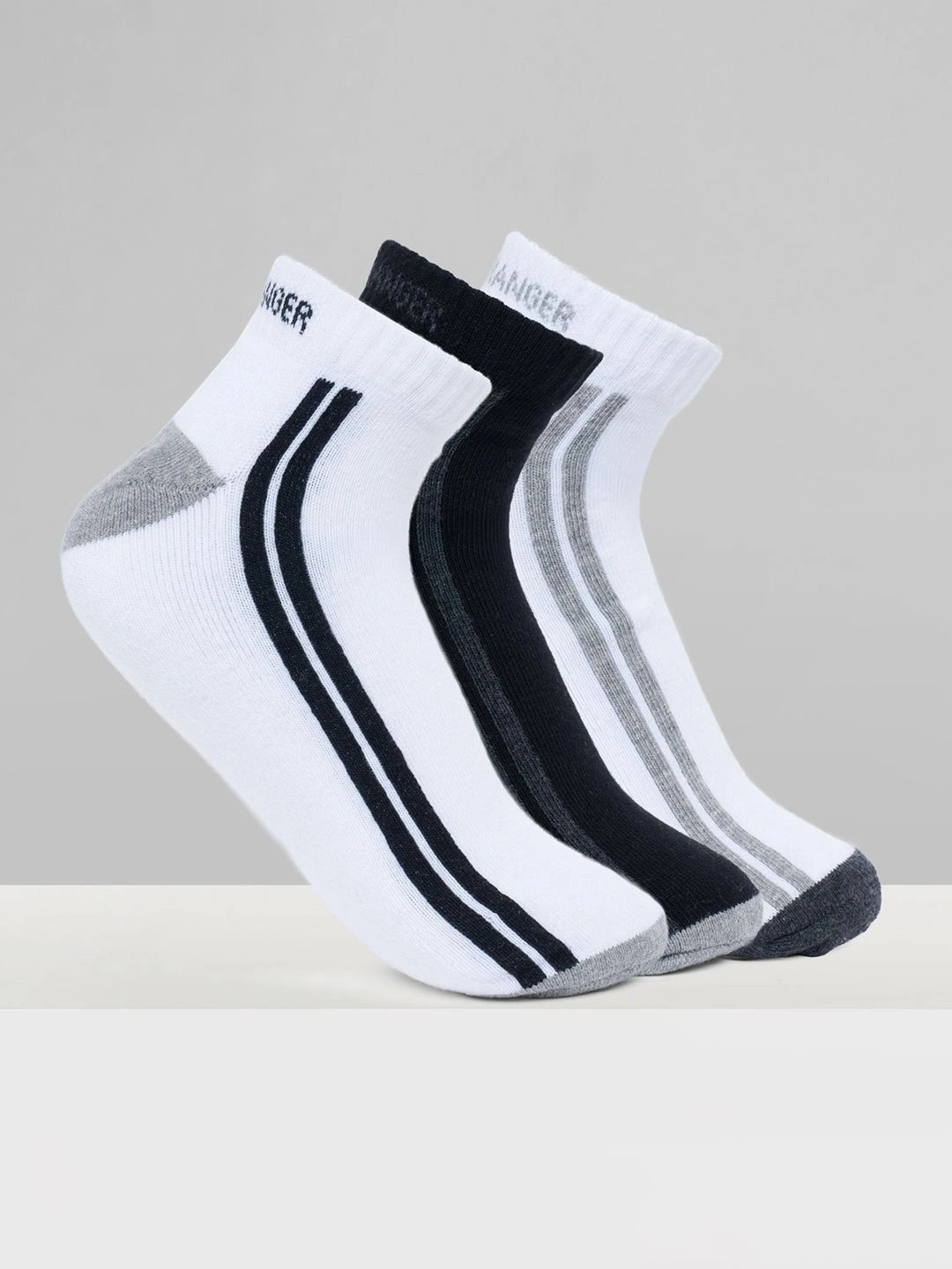 Urban Ranger by pantaloons Men Pack of 3 Cotton Blend Assorted Striped Ankle Length Socks