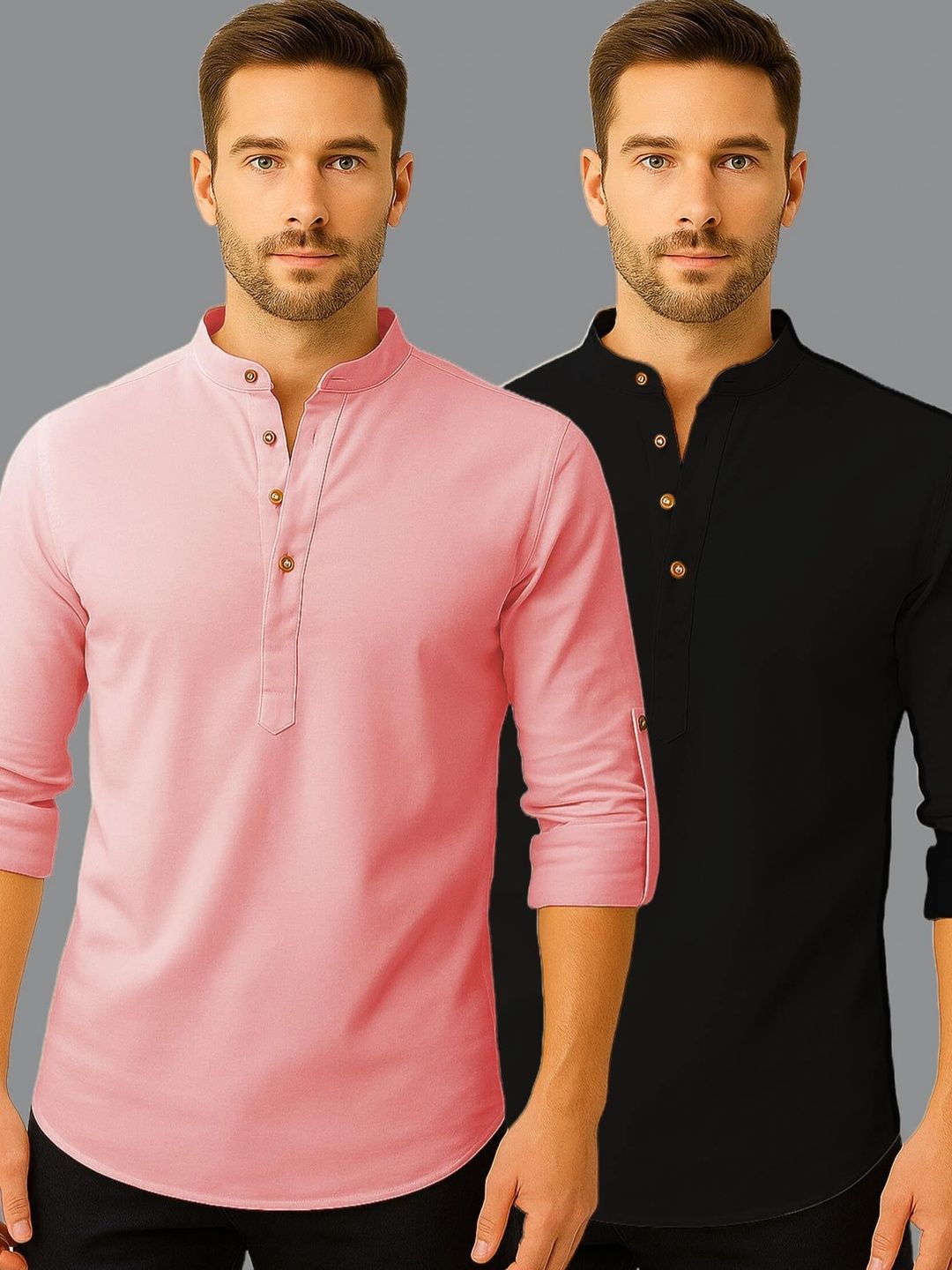 Amrit Trending Men Pack of 2 Cotton Mandarin Collar Kurta