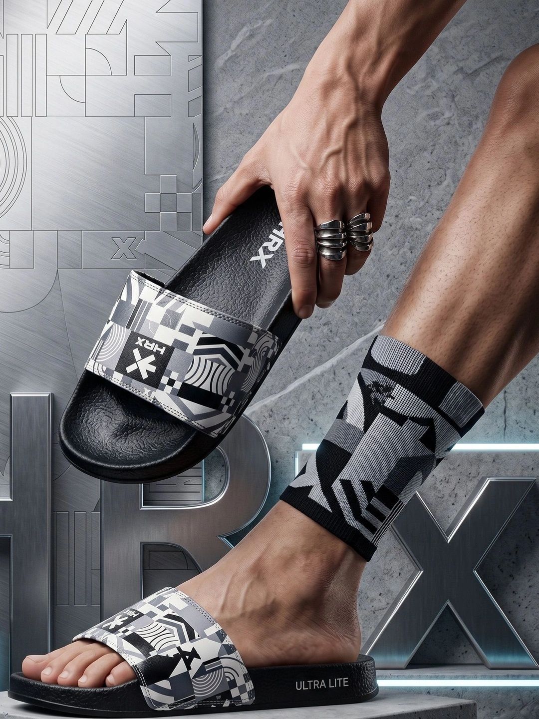 HRX by Hrithik Roshan Men Printed Sliders Flip Flops