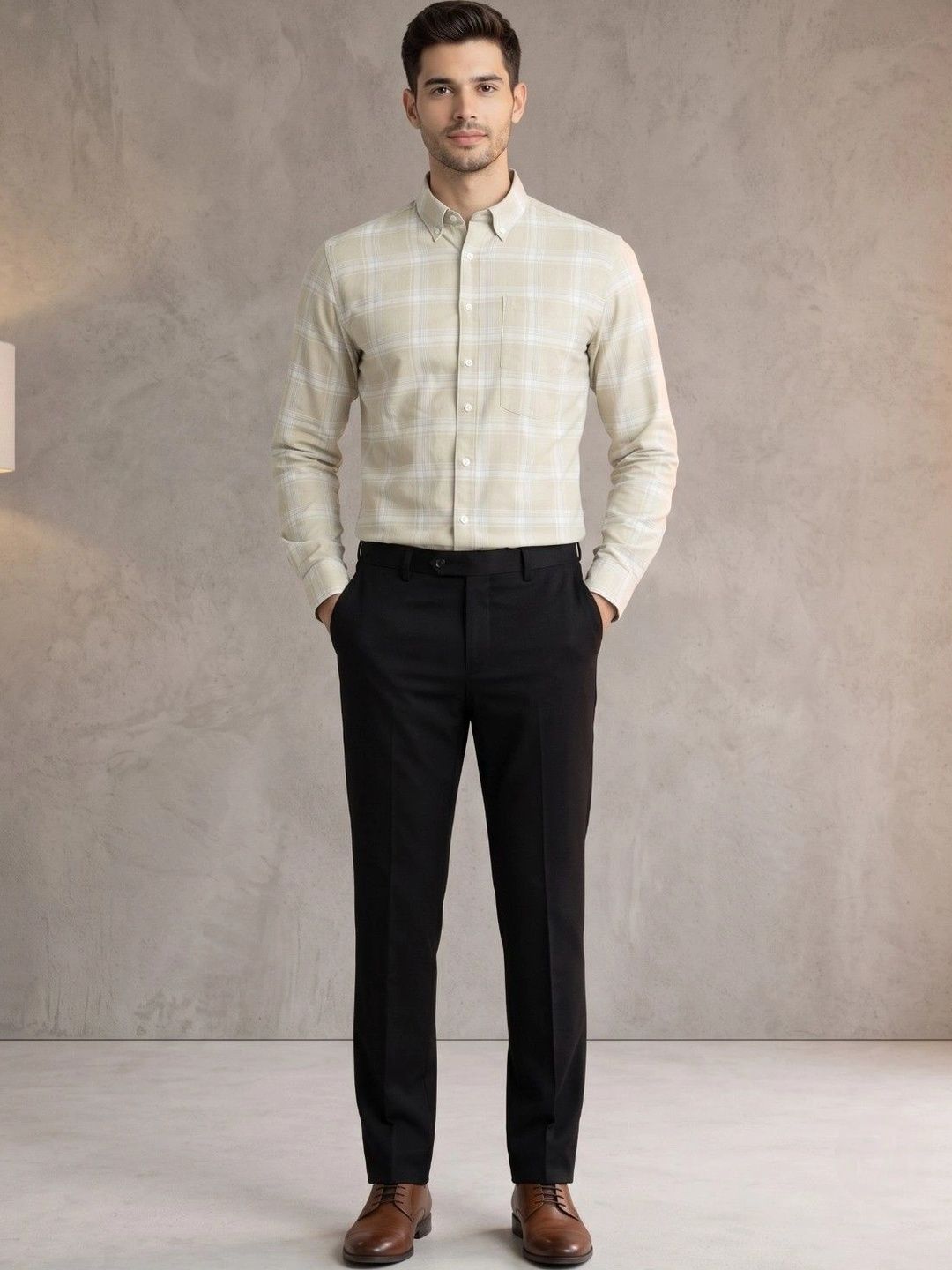 Studio-9 Men Classic Slim Fit Gingham Checks Checked Casual Shirt