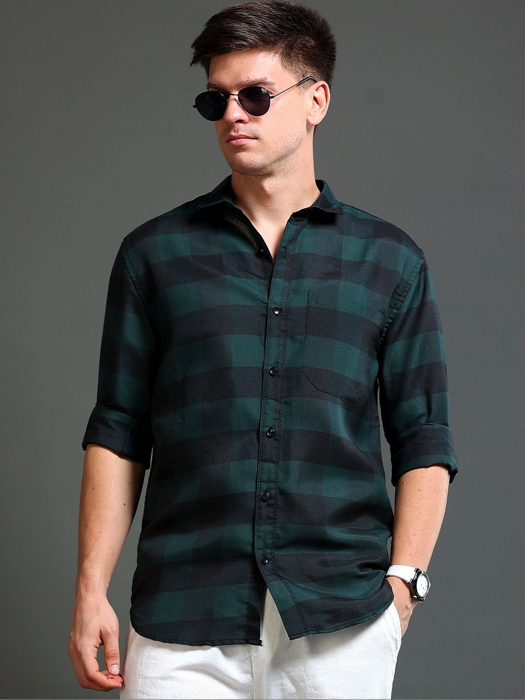 TOM MACKLER Men Classic Slim Fit Buffalo Checks Checked Casual Shirt