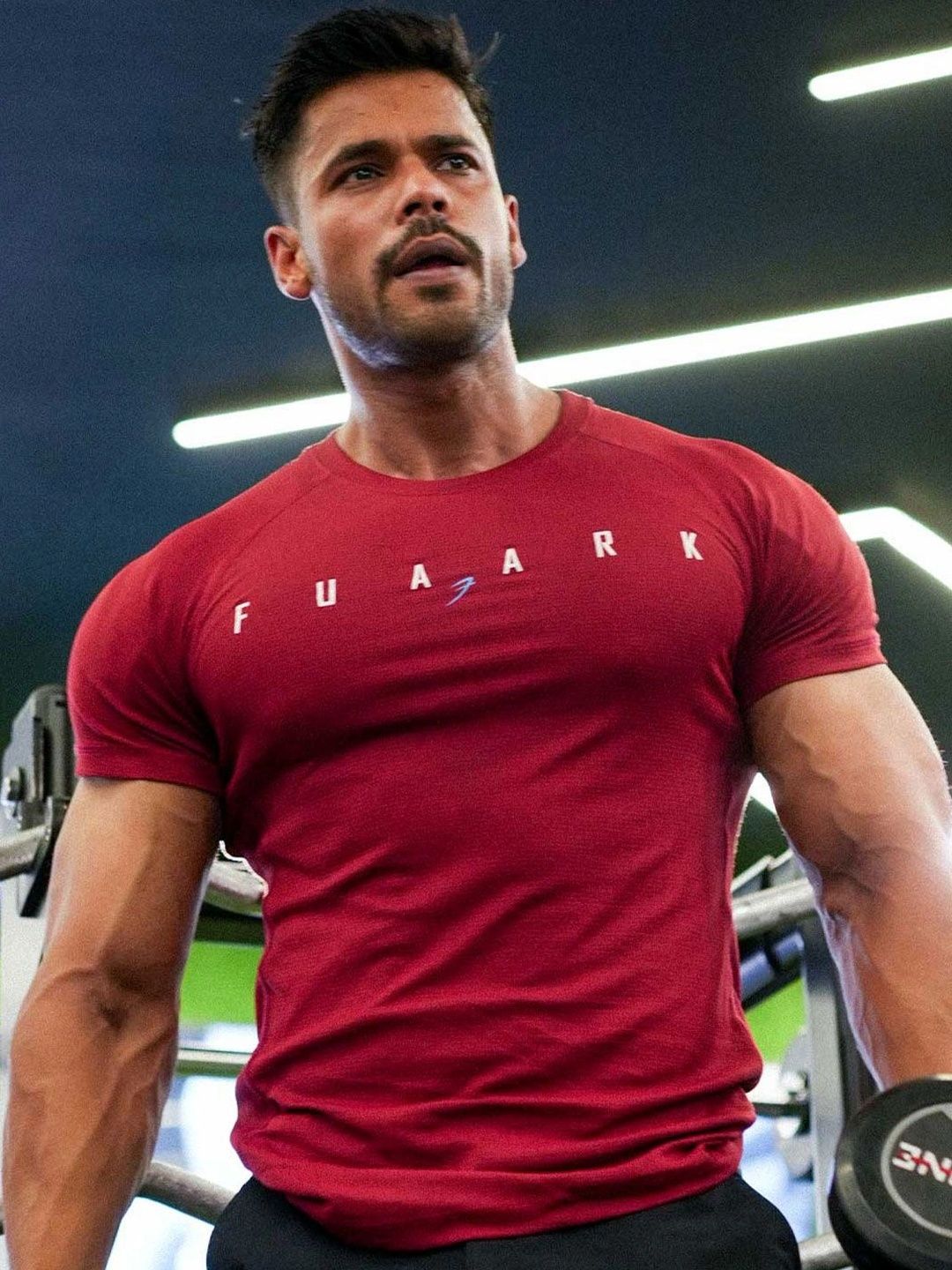 FUAARK Slim Fit Typography Printed Raglan Sleeves Anti Odour Gym T-shirt