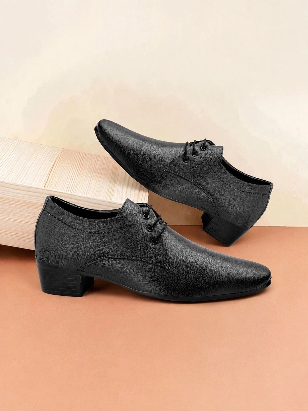 Bxxy Men Height Increasing Blocked-Heeled Derbys Formal Lace-up Shoes