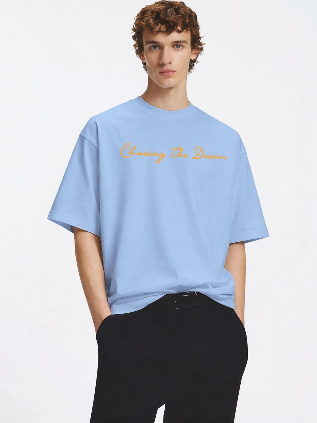 Moda rapido X TOGS & TERRE Men Typography Printed Drop-Shoulder Sleeves Organic Cotton Blend T-shirt