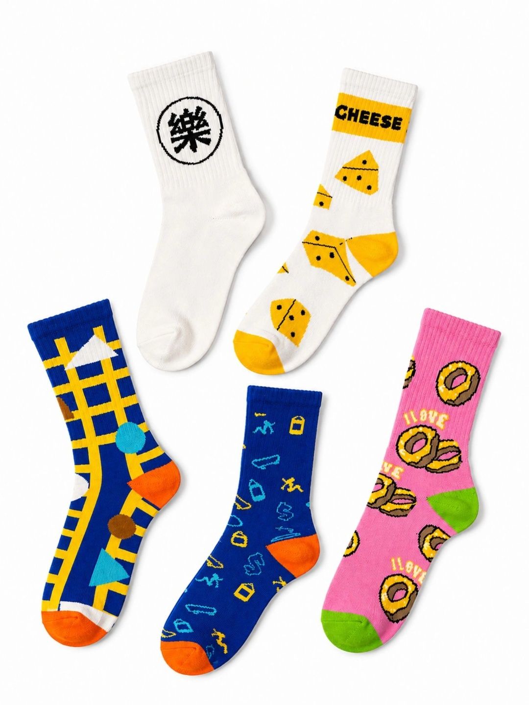 ZIBELL Men Pack of 5 Cotton Assorted Patterned Above Ankle Socks